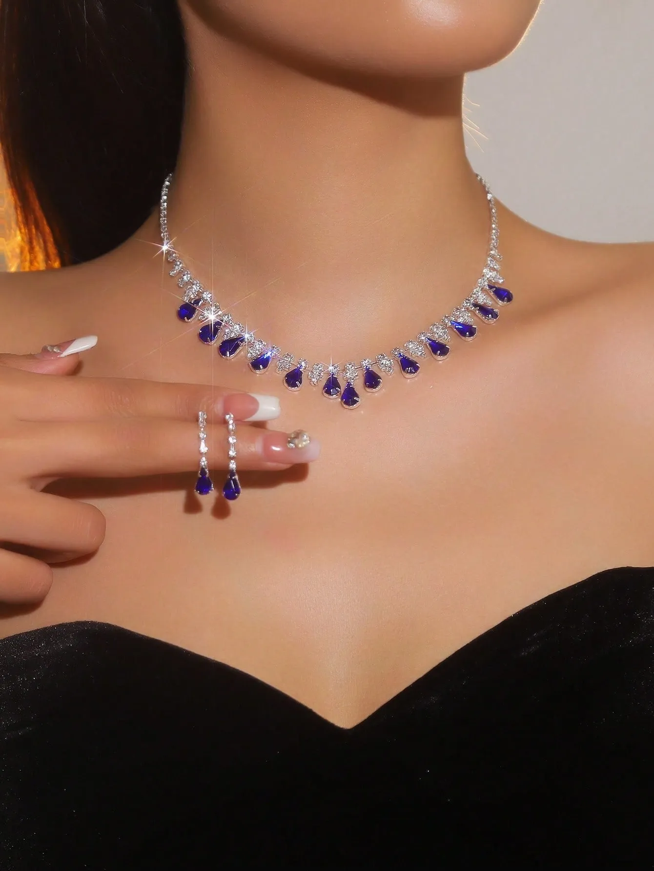 Supra Diamanto Gorgeous-Luxury Shining Bling Crystal Rhinestone Necklace Earrings Set Wedding Party Jewelry 3 In 1