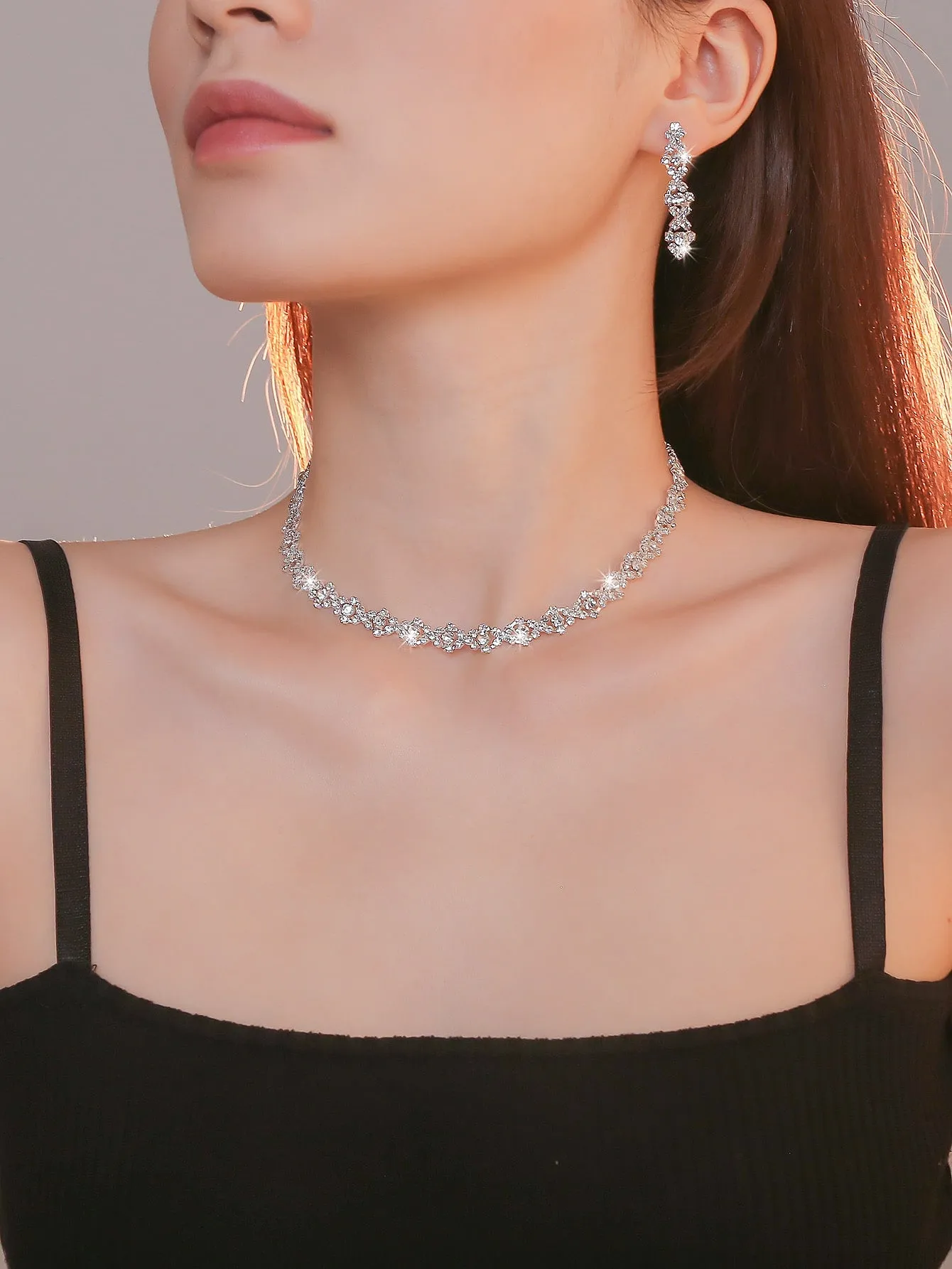 Supra Diamanto Gorgeous-Luxury Shining Bling Crystal Rhinestone Necklace Earrings Set Wedding Party Jewelry 3 In 1
