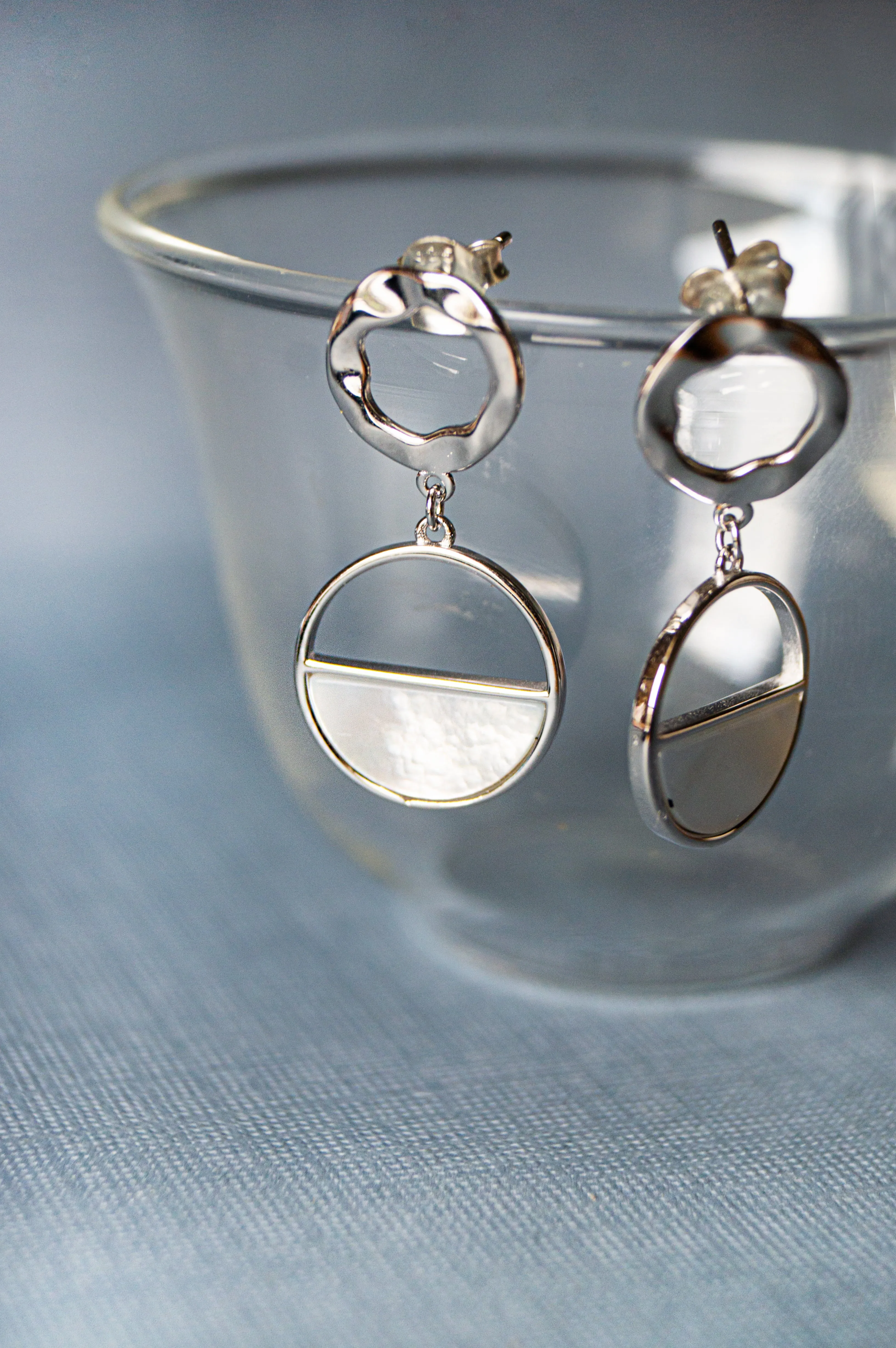 Symmetrical Mother-Of-Pearl Sterling Silver Drop Earrings