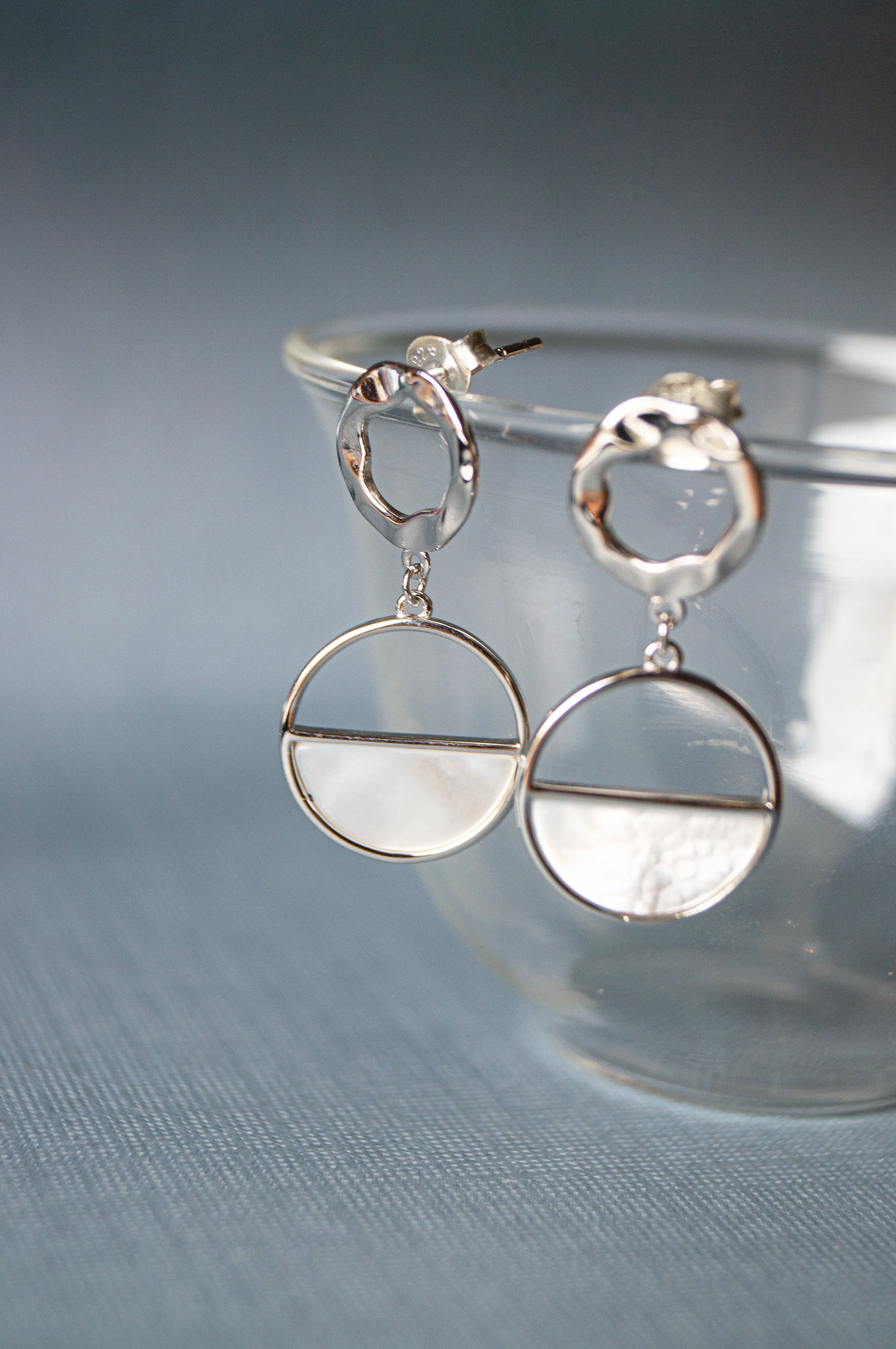 Symmetrical Mother-Of-Pearl Sterling Silver Drop Earrings
