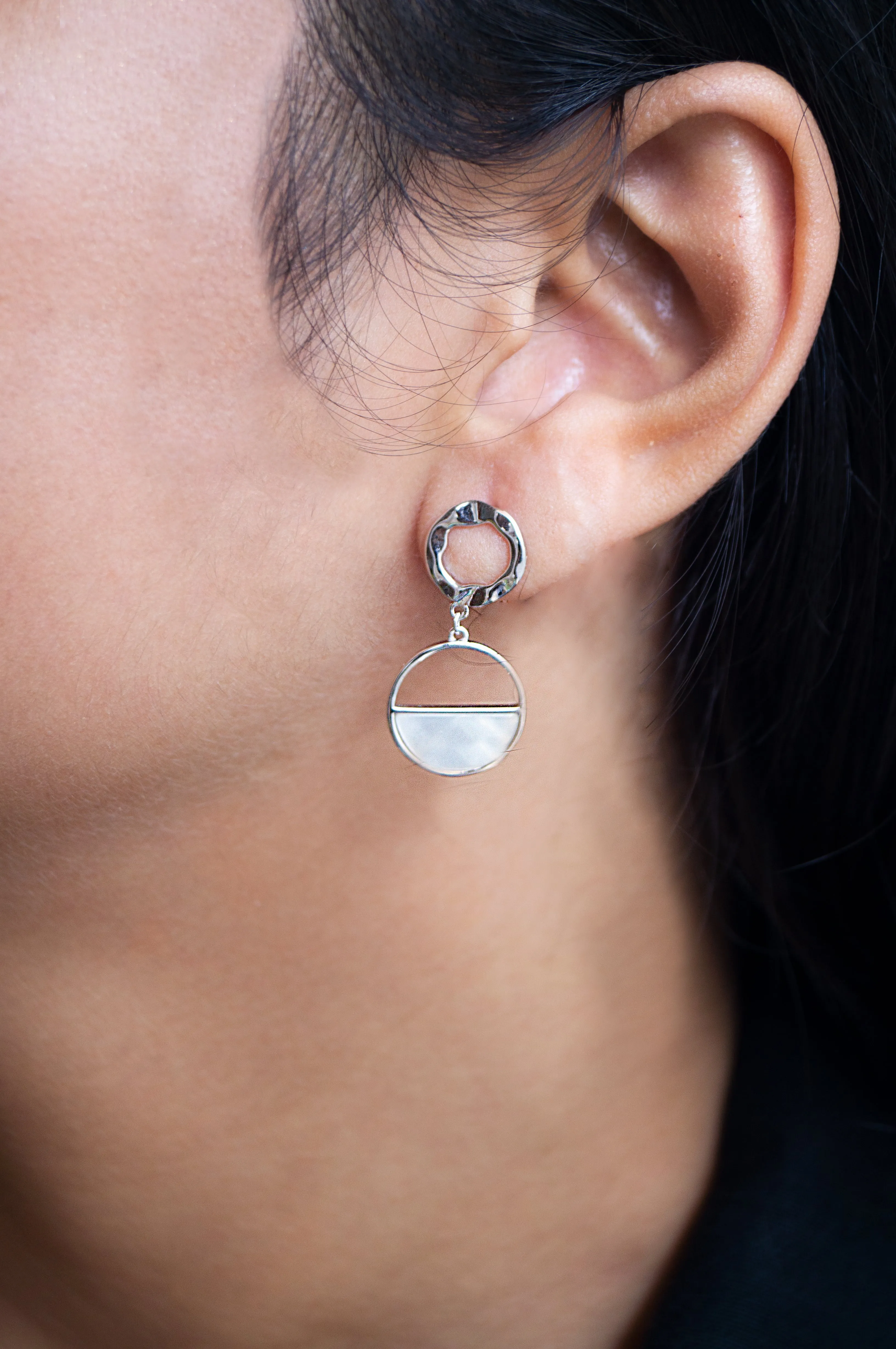 Symmetrical Mother-Of-Pearl Sterling Silver Drop Earrings