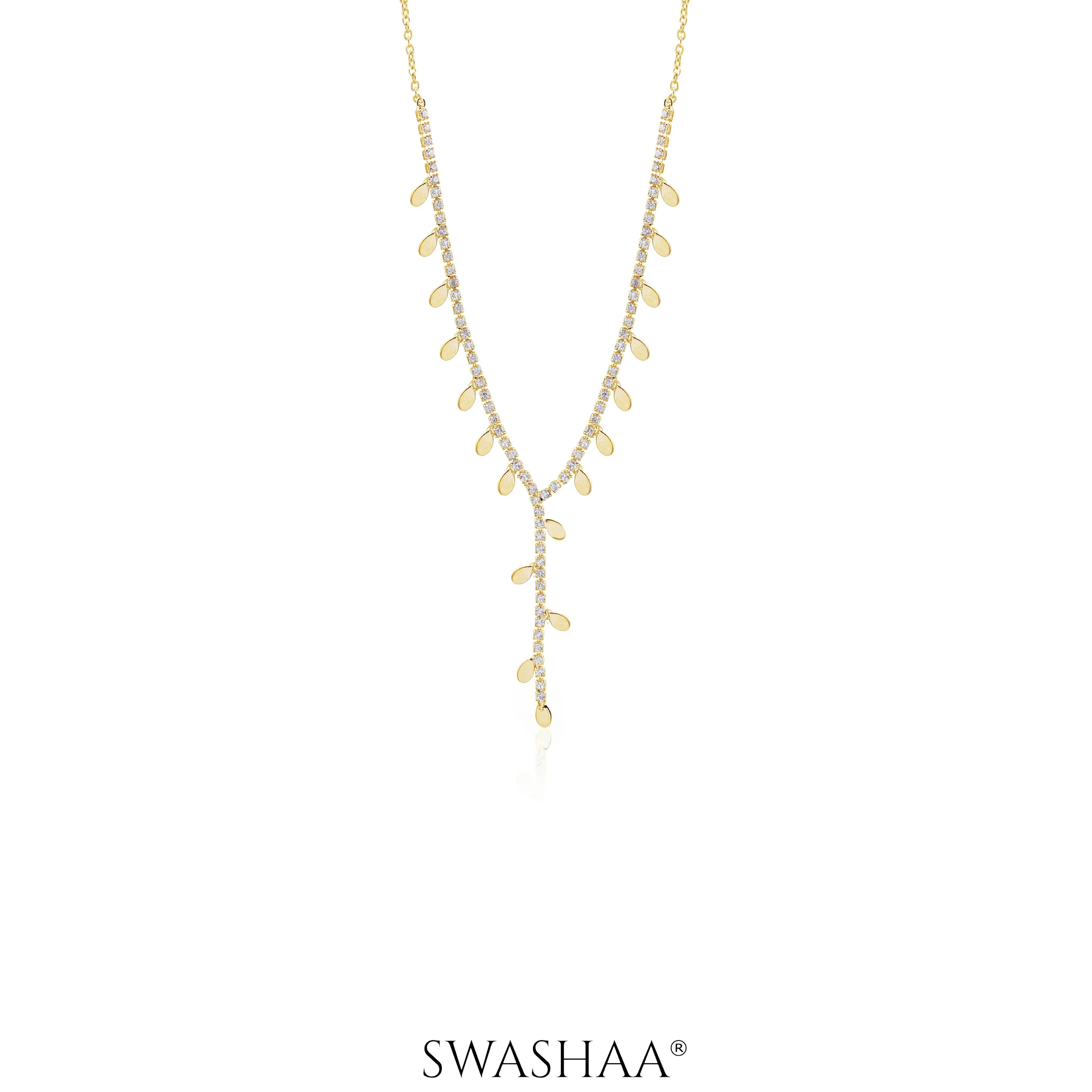 Taanya Tennis Leaf Charms Y-shaped 18K Gold Plated Necklace