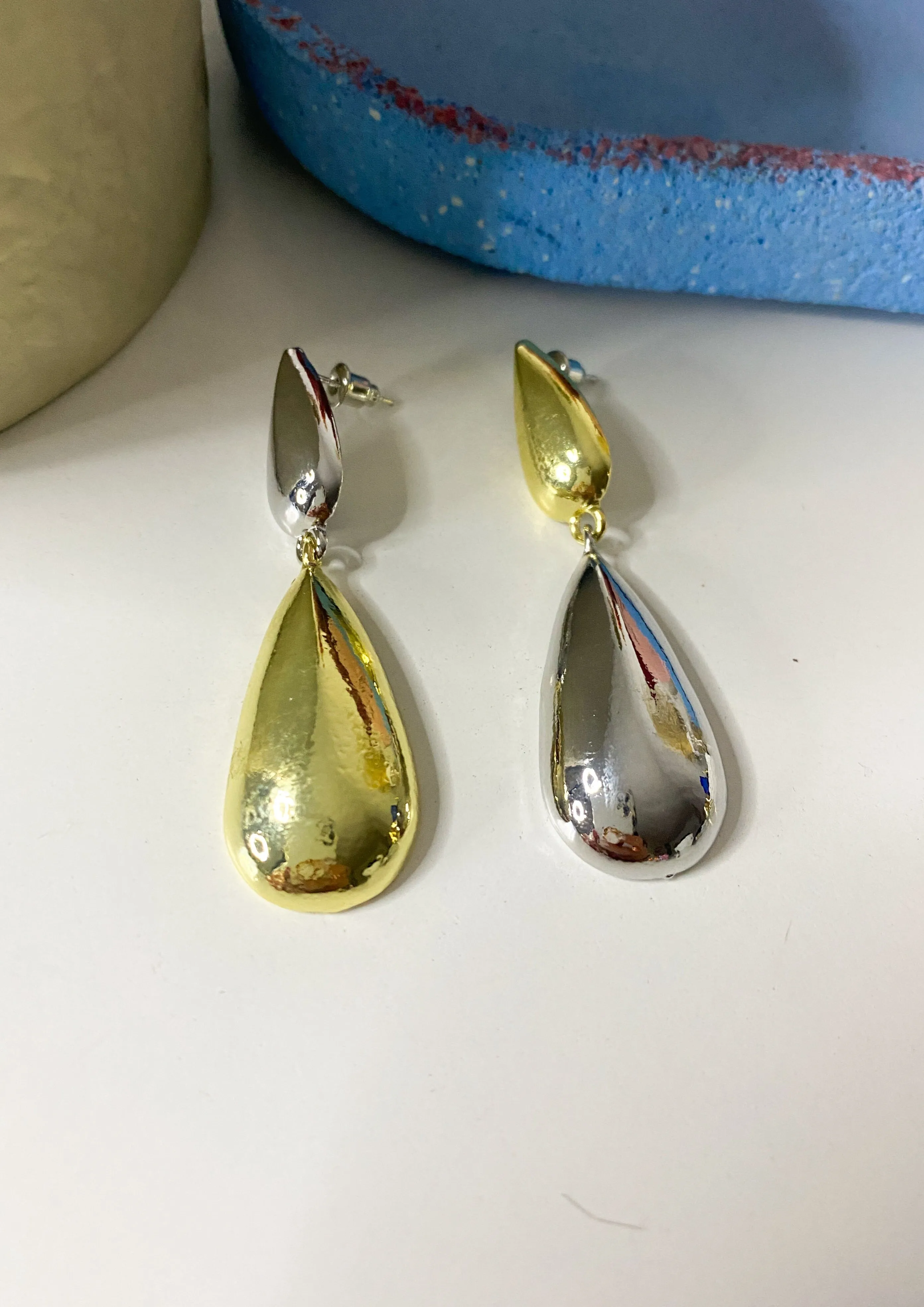 Teardrop Earrings in Mixed Metal