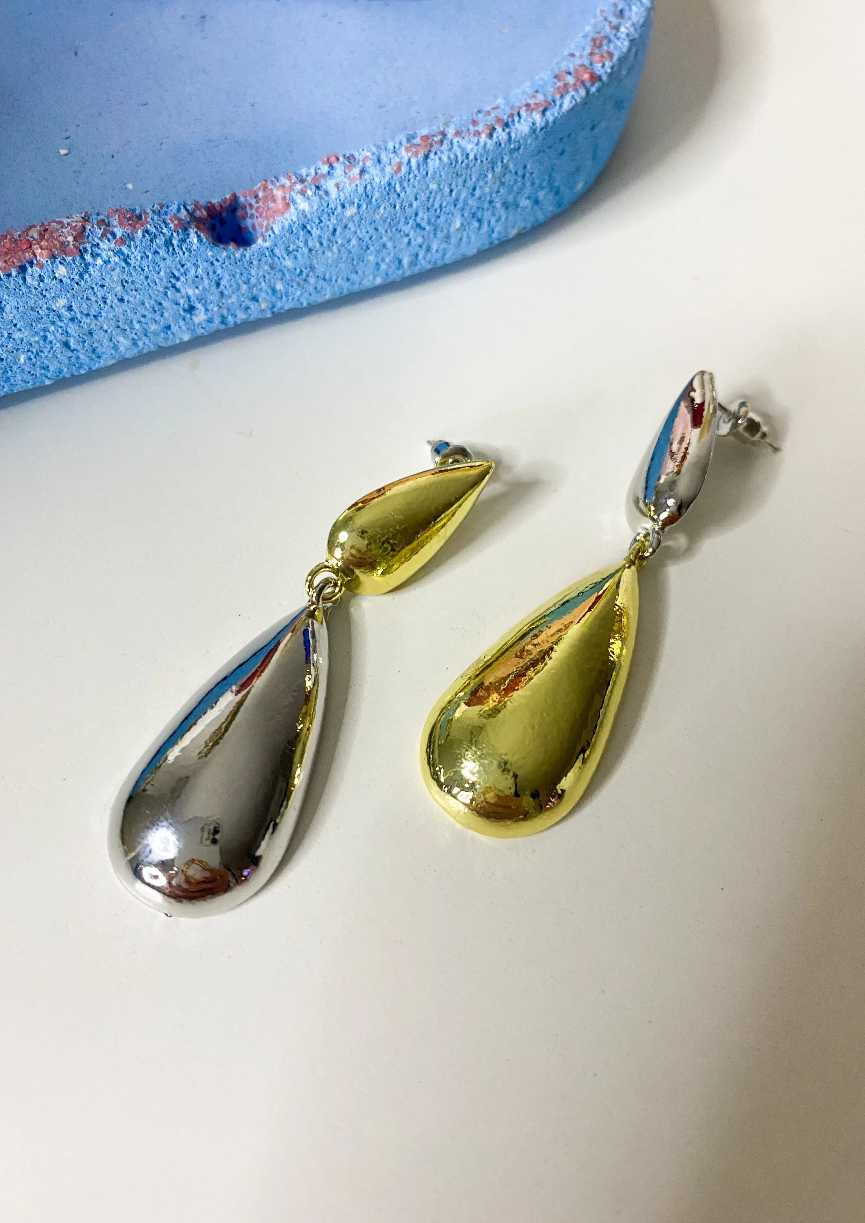Teardrop Earrings in Mixed Metal