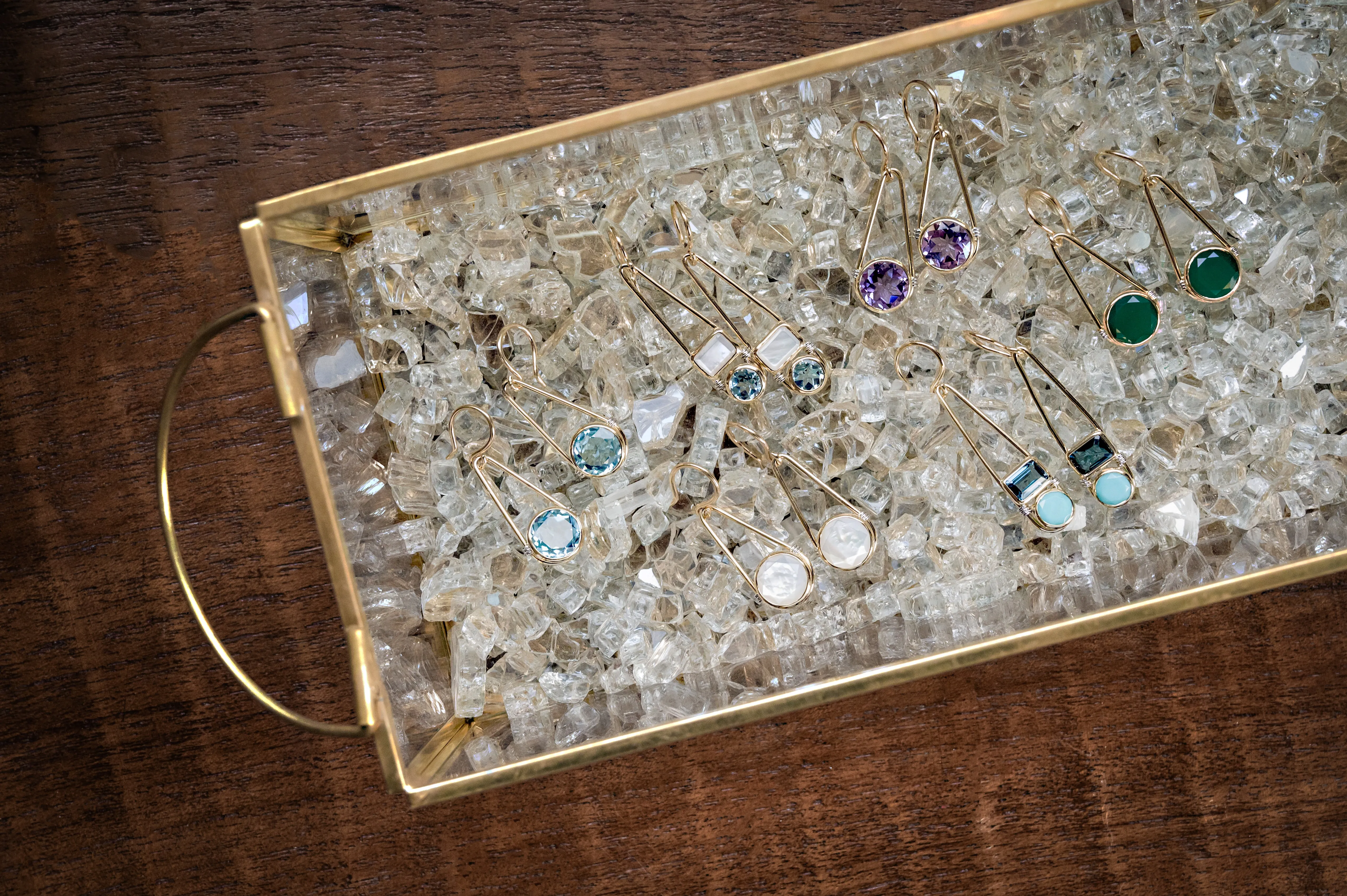 The "Candy Rush" 14k Gold Double Gem Linear Earring