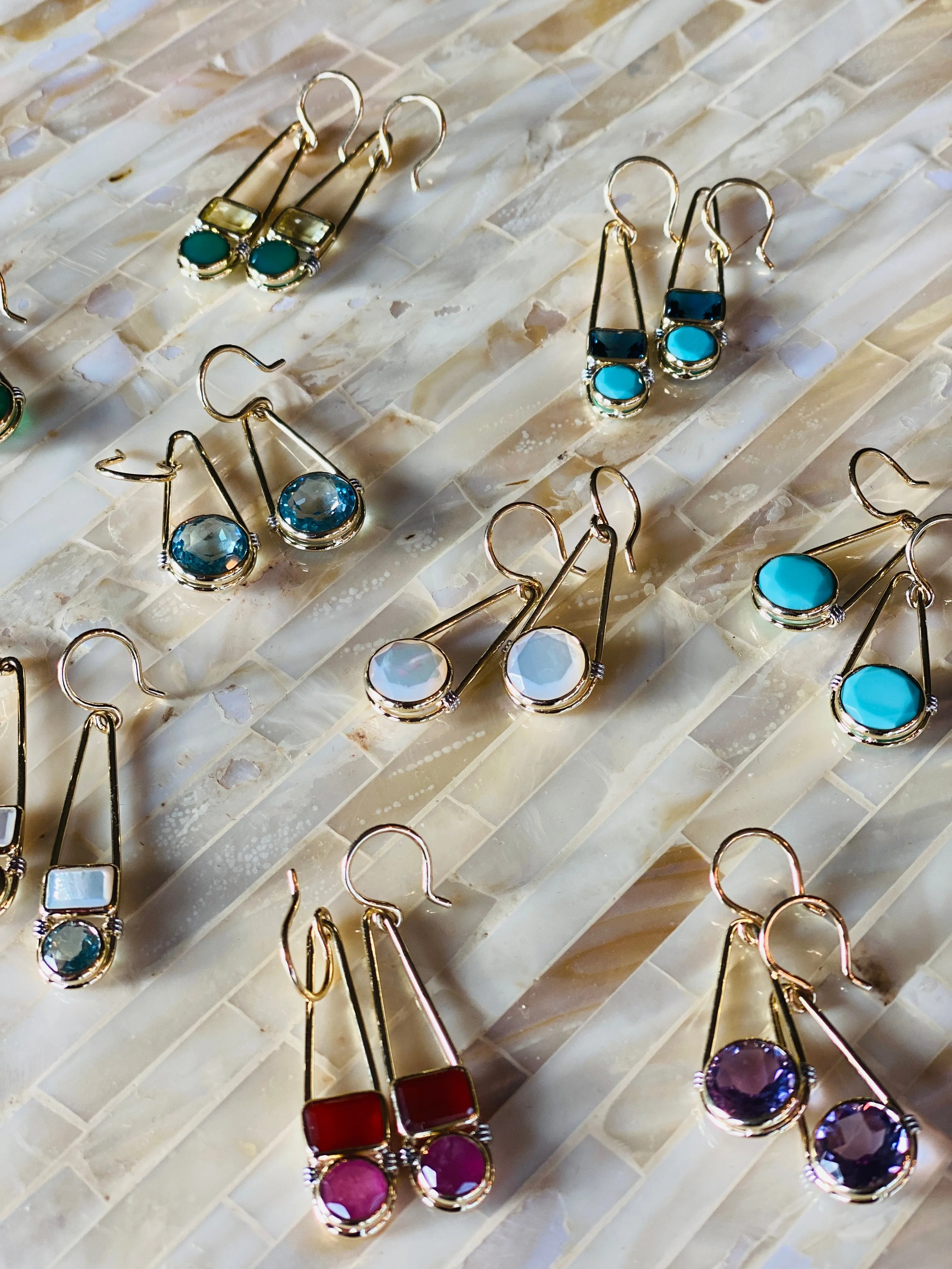 The "Candy Rush" 14k Gold Double Gem Linear Earring