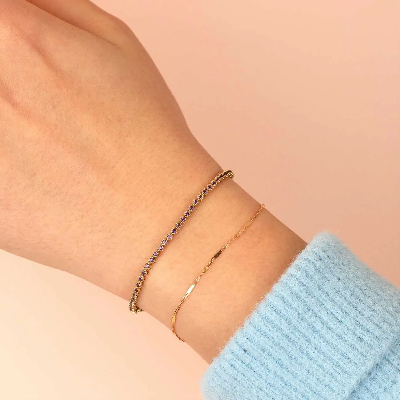 Thin Gemstone Tennis Bracelet 14K