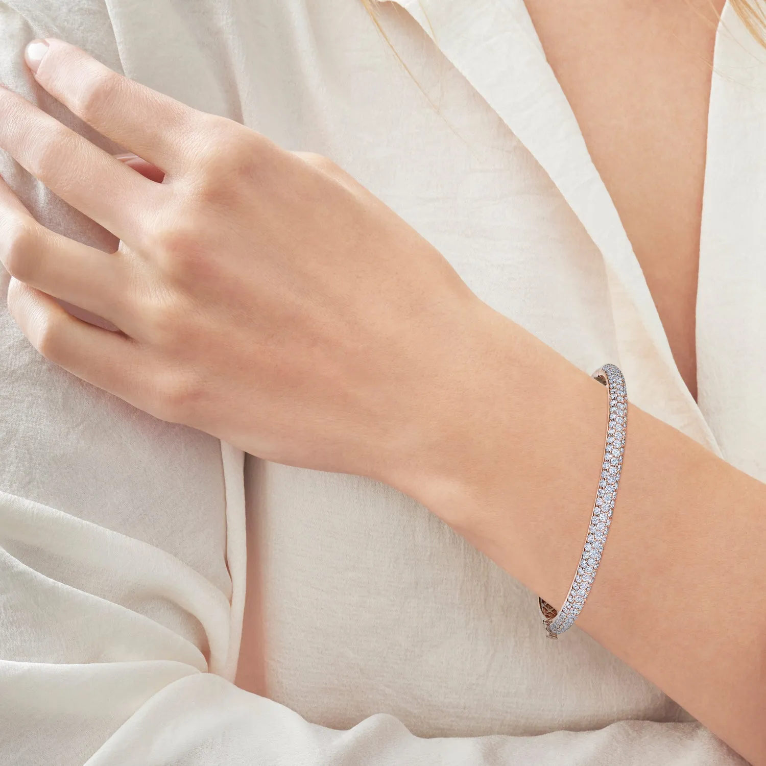 Three-Row Bangle with Pavé Diamonds