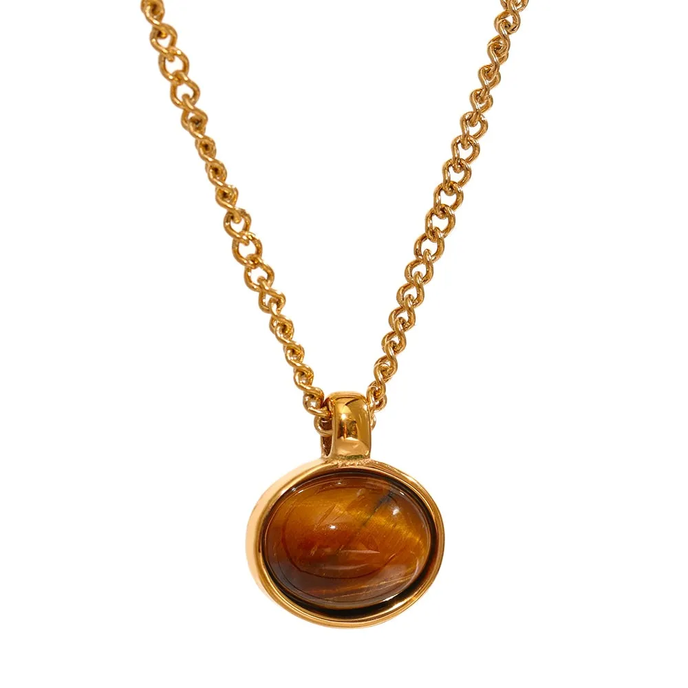 Tiger's Eye Pendant Necklace Gold