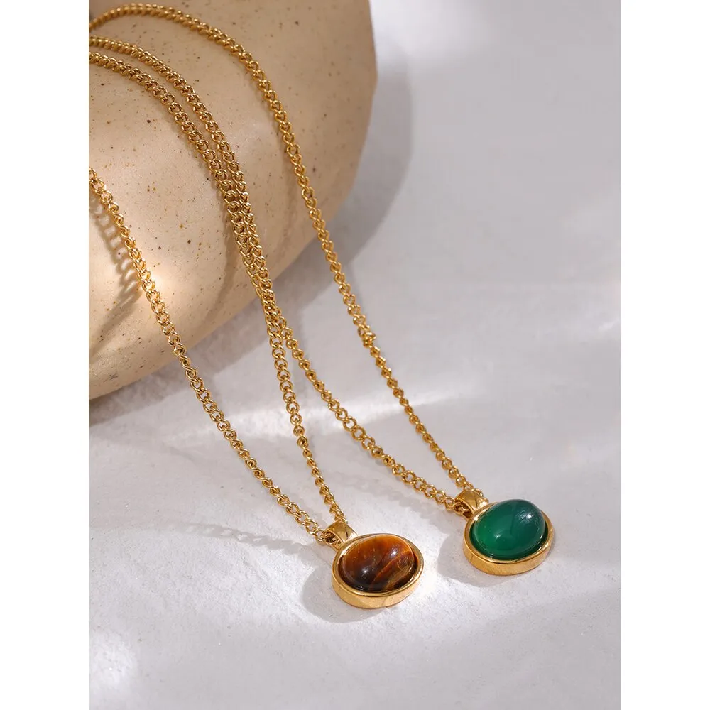 Tiger's Eye Pendant Necklace Gold