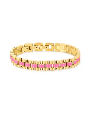 Timepiece Bracelet- Hot Pink- Gold