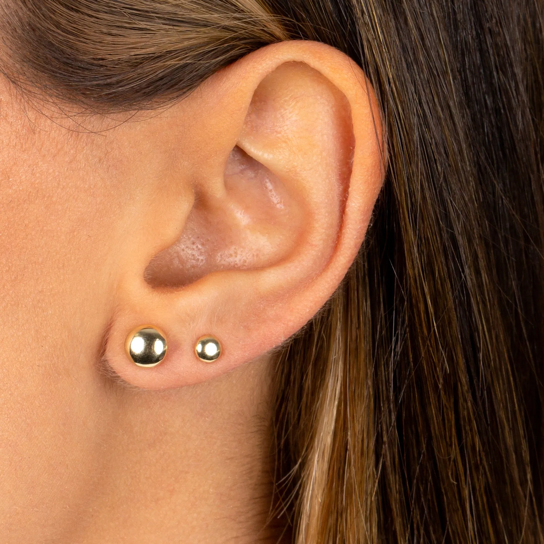 Tiny Solid Round Puff Pebble Stud Earring 14K
