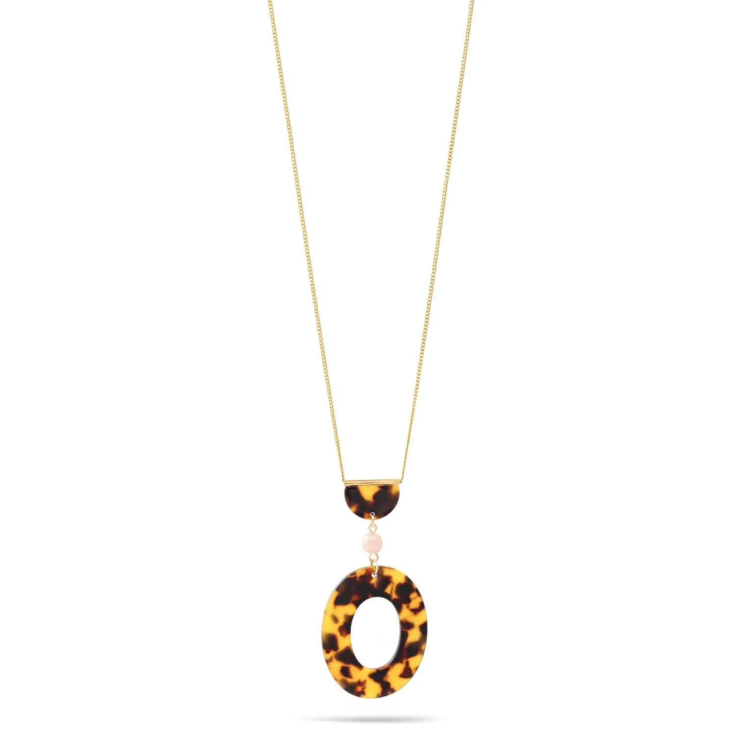 TORTOISE SHELL ACETATE RESIN OVAL GOLD PENDANT NECKLACE #SWKK-11621TORT (OE14)