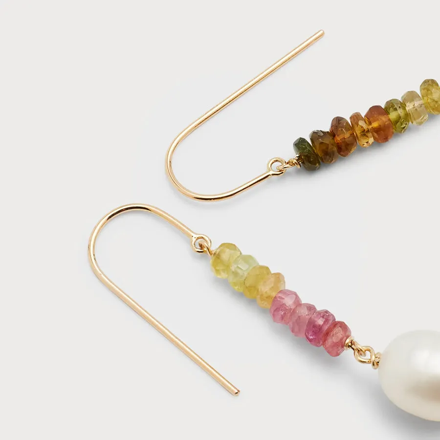 Tourmaline Oval Pearl Dangle Earrings