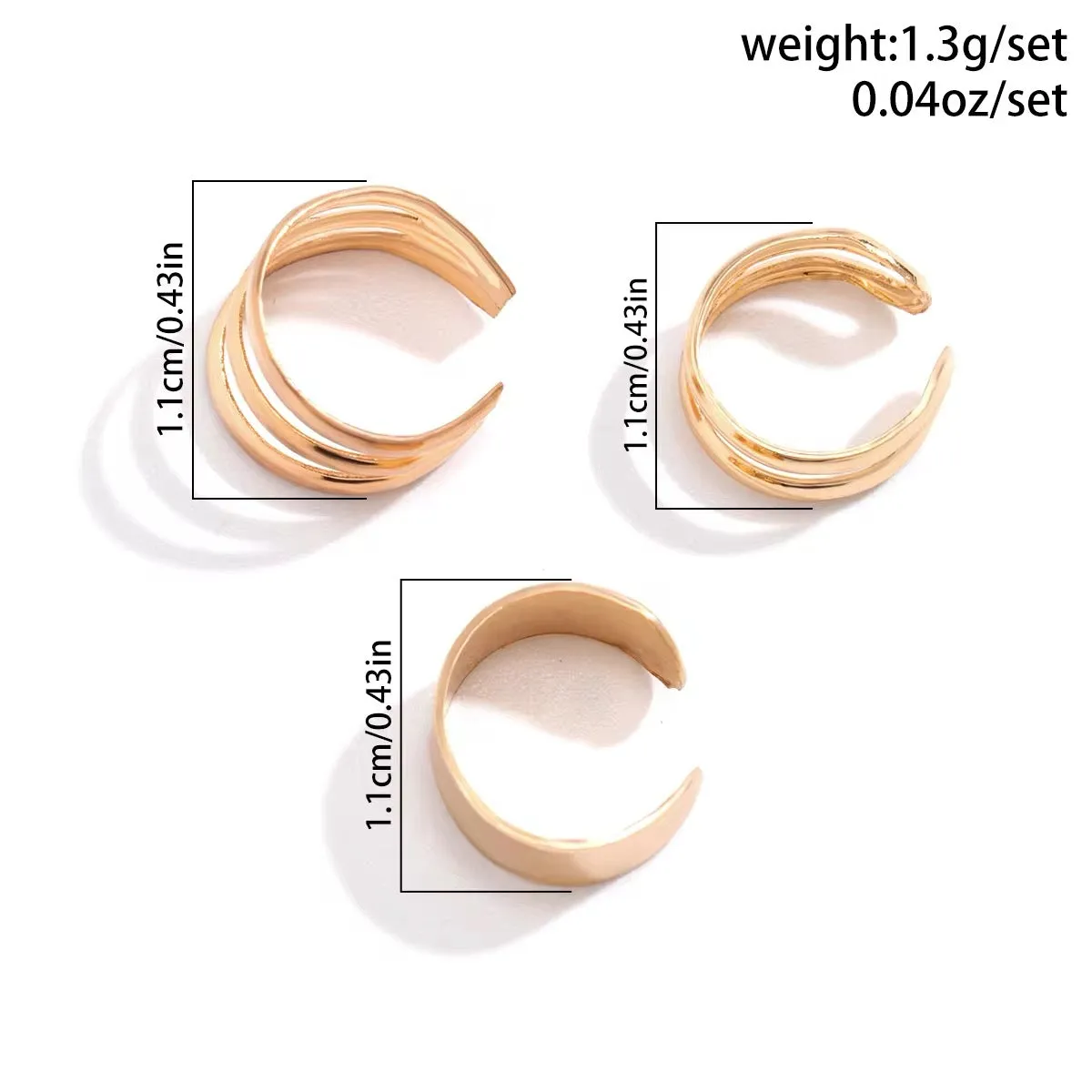 Trio of Classic Minimalism C-Shaped Geometry Ear Clips