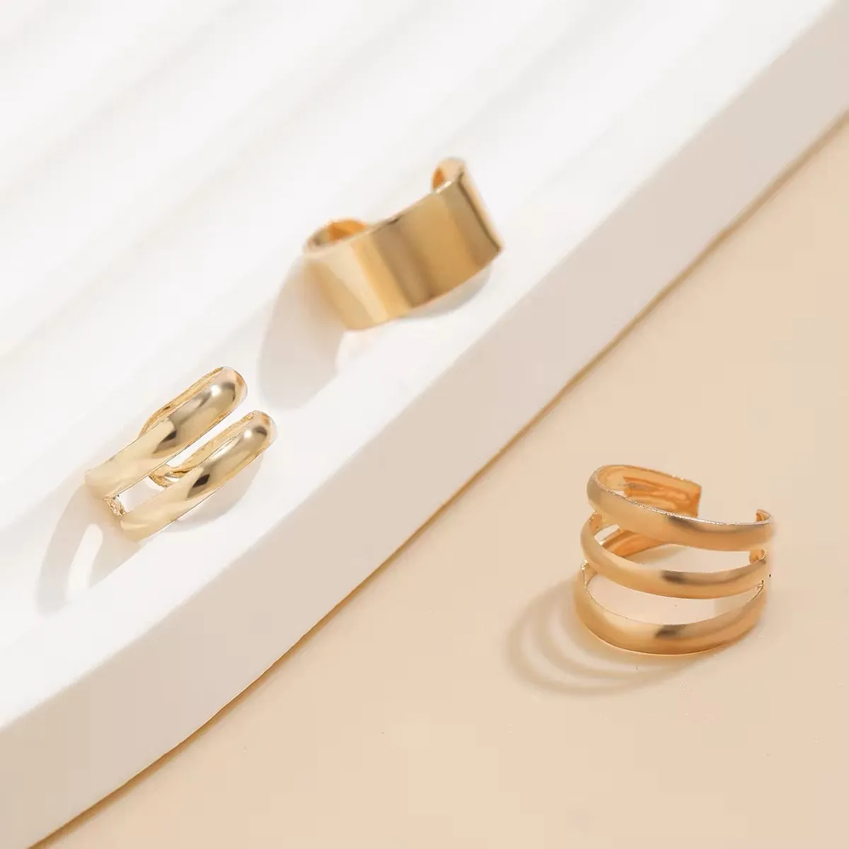 Trio of Classic Minimalism C-Shaped Geometry Ear Clips