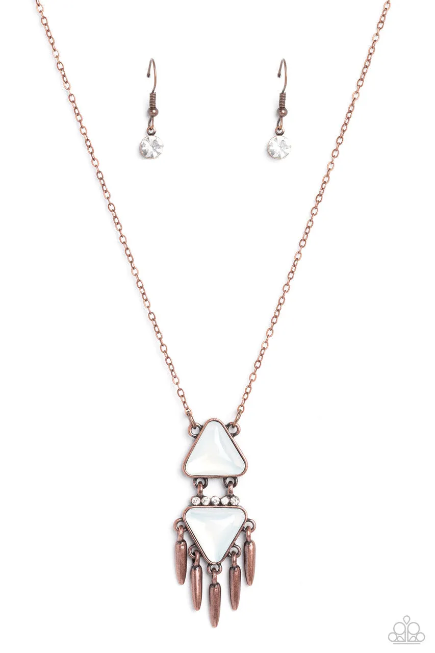 Under the FRINGE - Copper - White Opalescent Triangle Bead Paparazzi Short Necklace