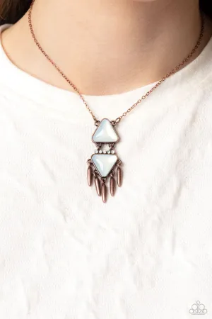 Under the FRINGE - Copper - White Opalescent Triangle Bead Paparazzi Short Necklace