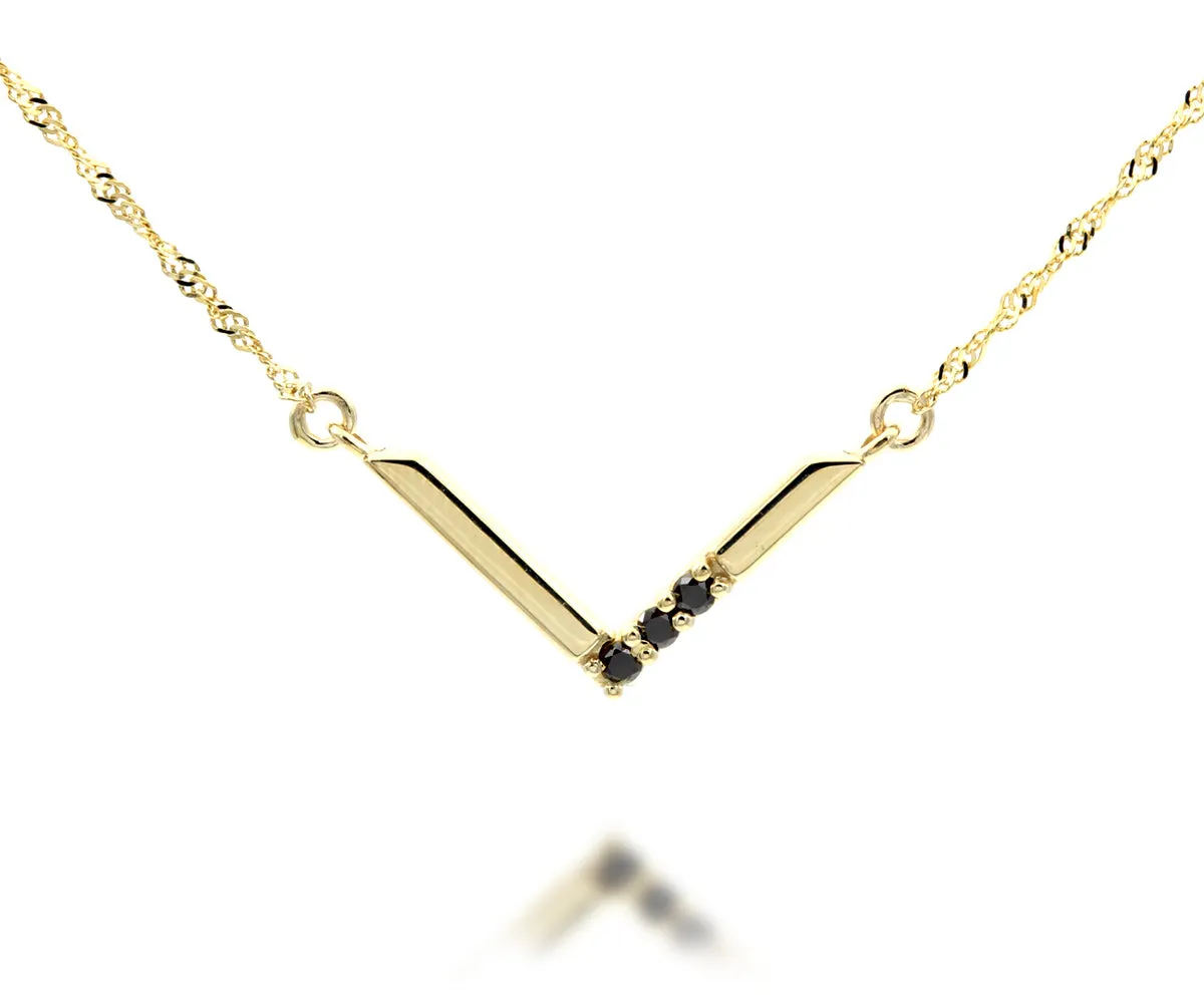 V-Shaped Black Diamond Gold Necklace