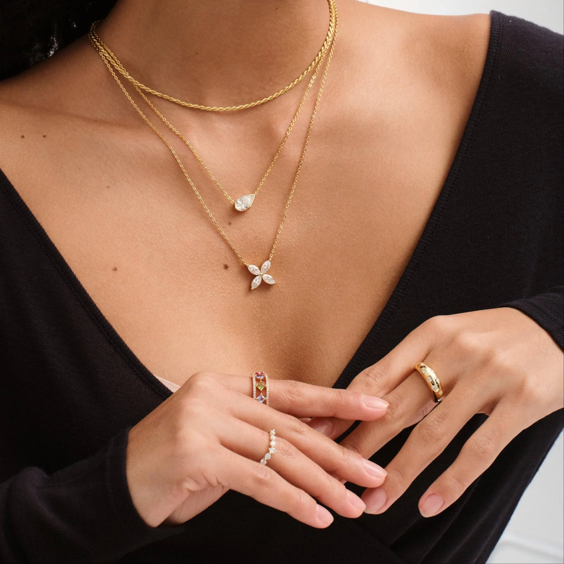 V-Shaped Crown Gold Stacking Ring
