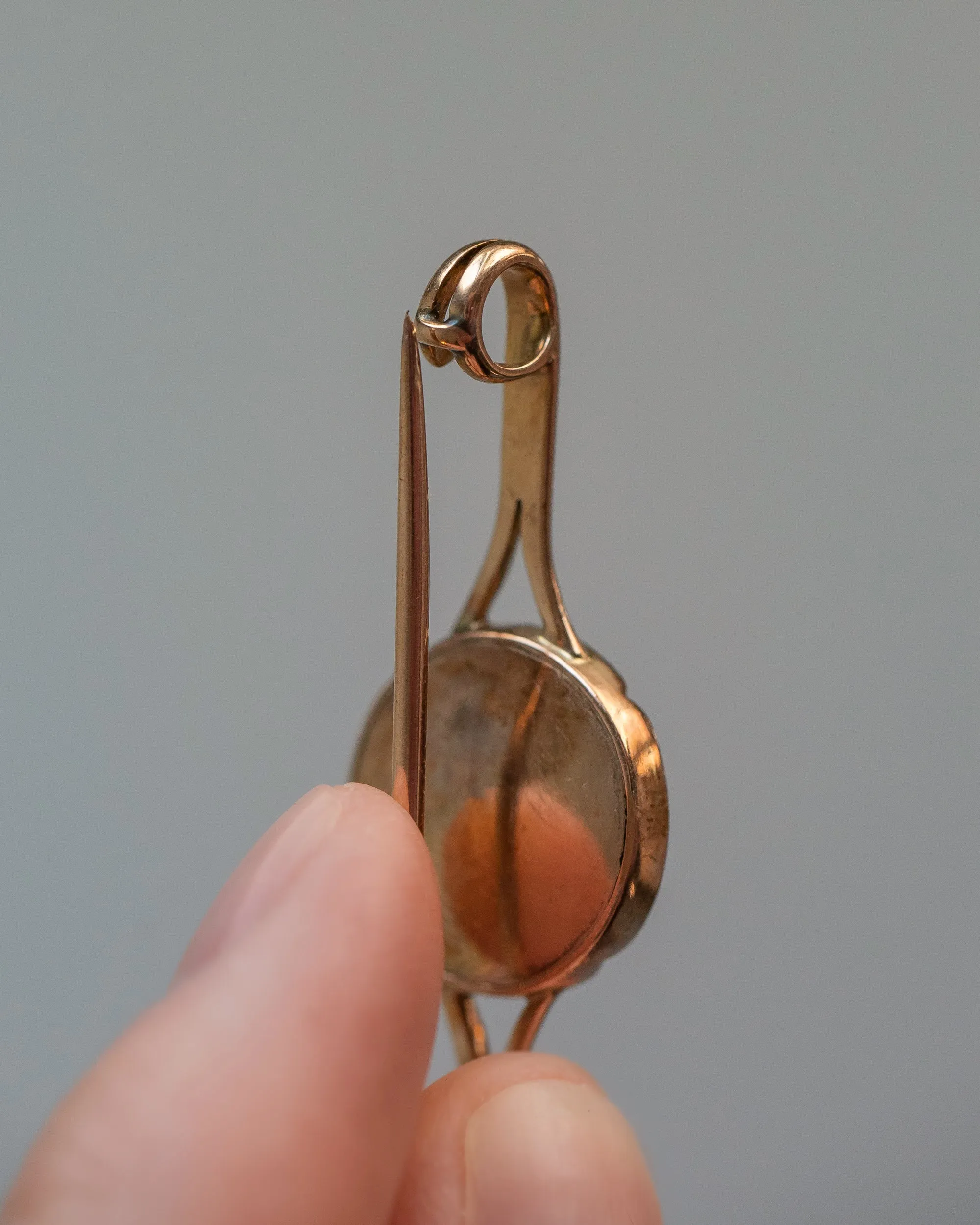 Victorian 10k Warm Gold 0.17 CT Pearl Bar Brooch with Guilloché Enamel