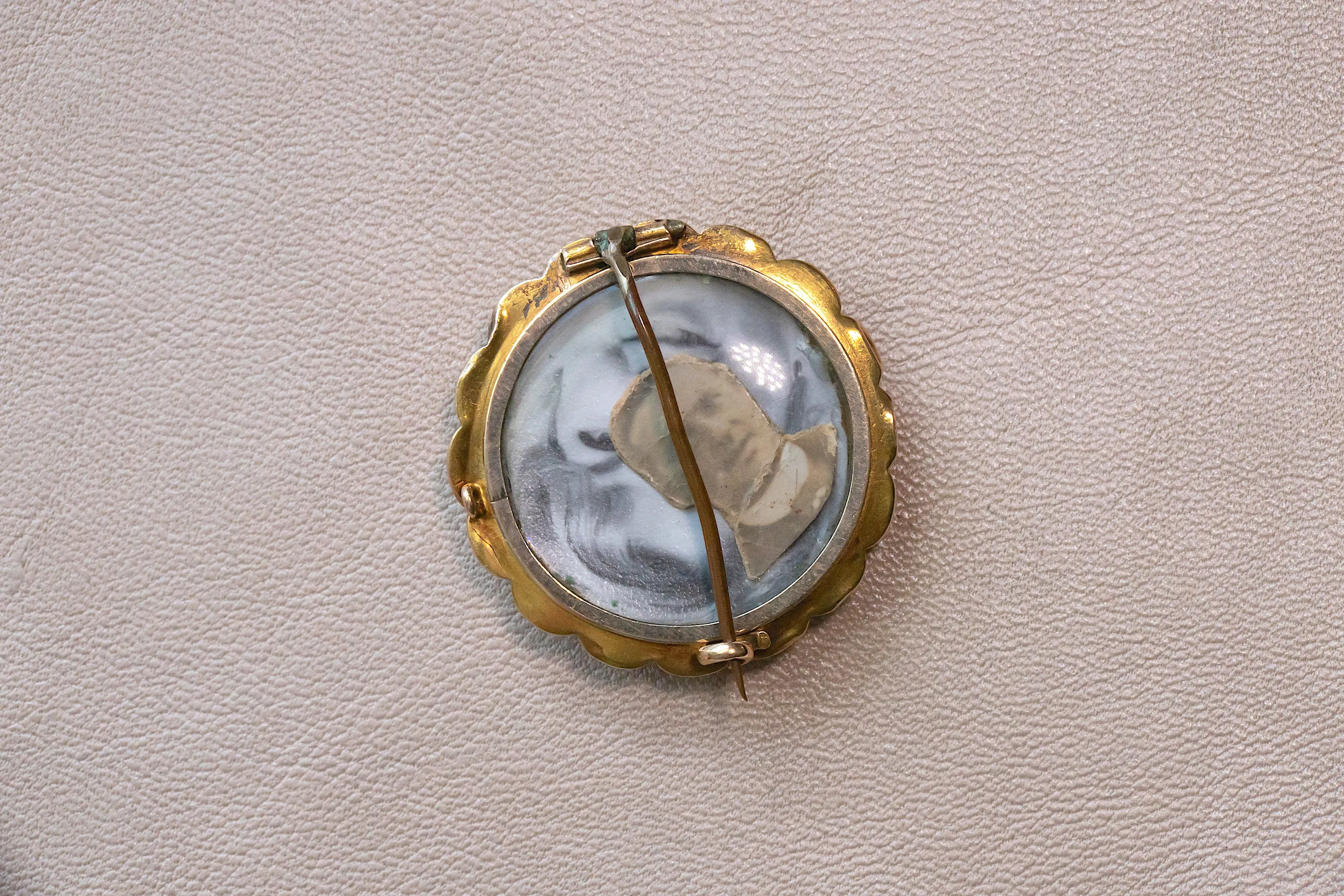 Victorian 14k 8.4g 0.10 CT Rose Cut Diamond Star Set Etruscan Revival Locket Brooch with Original Photos