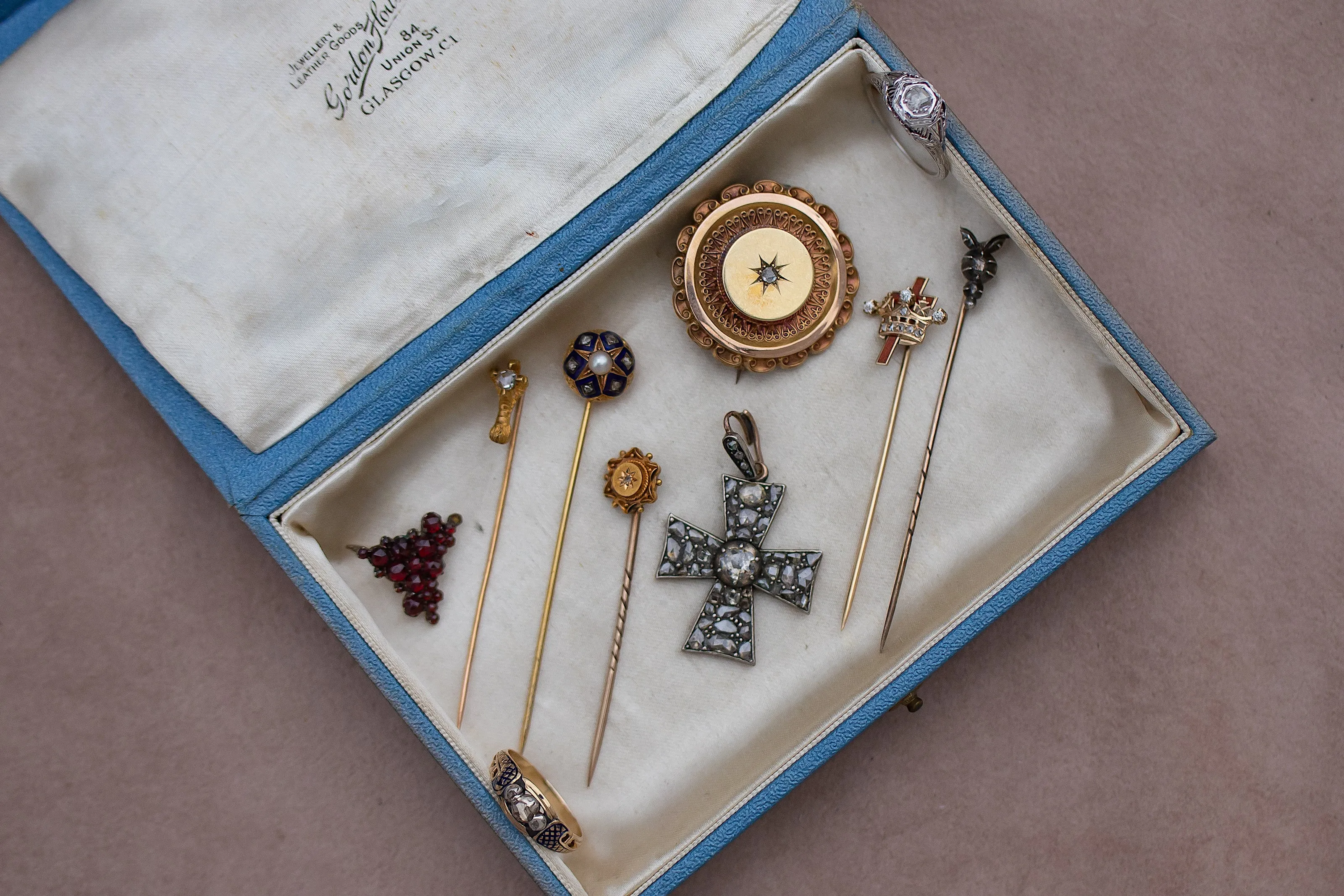 Victorian 14k 8.4g 0.10 CT Rose Cut Diamond Star Set Etruscan Revival Locket Brooch with Original Photos