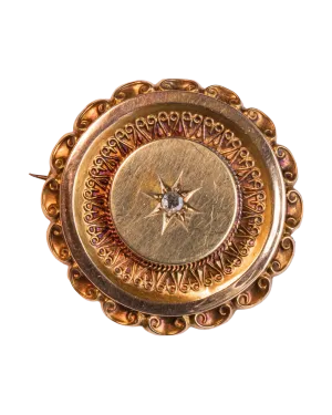 Victorian 14k 8.4g 0.10 CT Rose Cut Diamond Star Set Etruscan Revival Locket Brooch with Original Photos