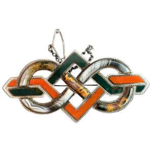 Victorian Scottish agate and Silver knot brooch