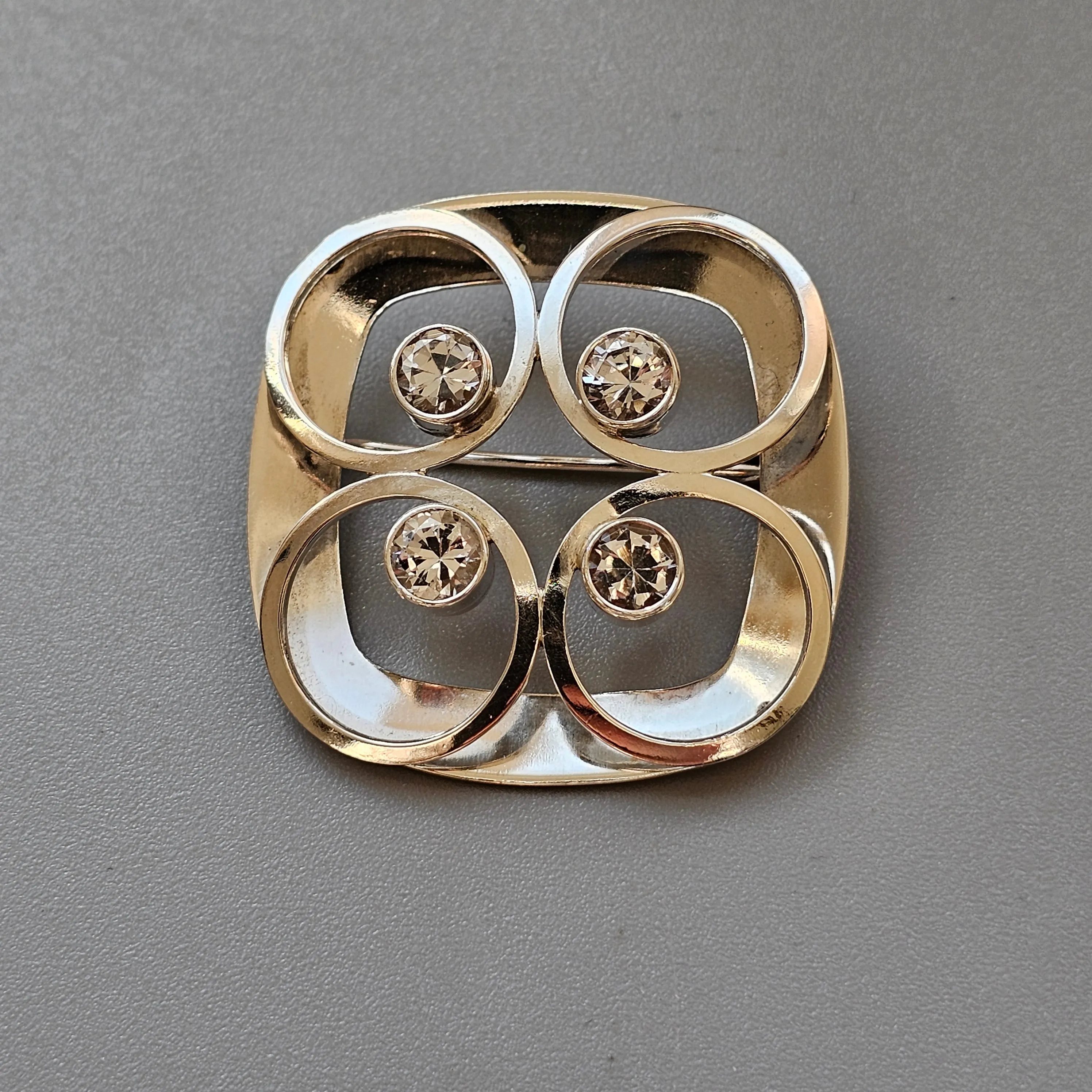 Vintage Finnish Modernist Silver & Clear Spinel Brooch by Kultaseppa Salovaara 1965