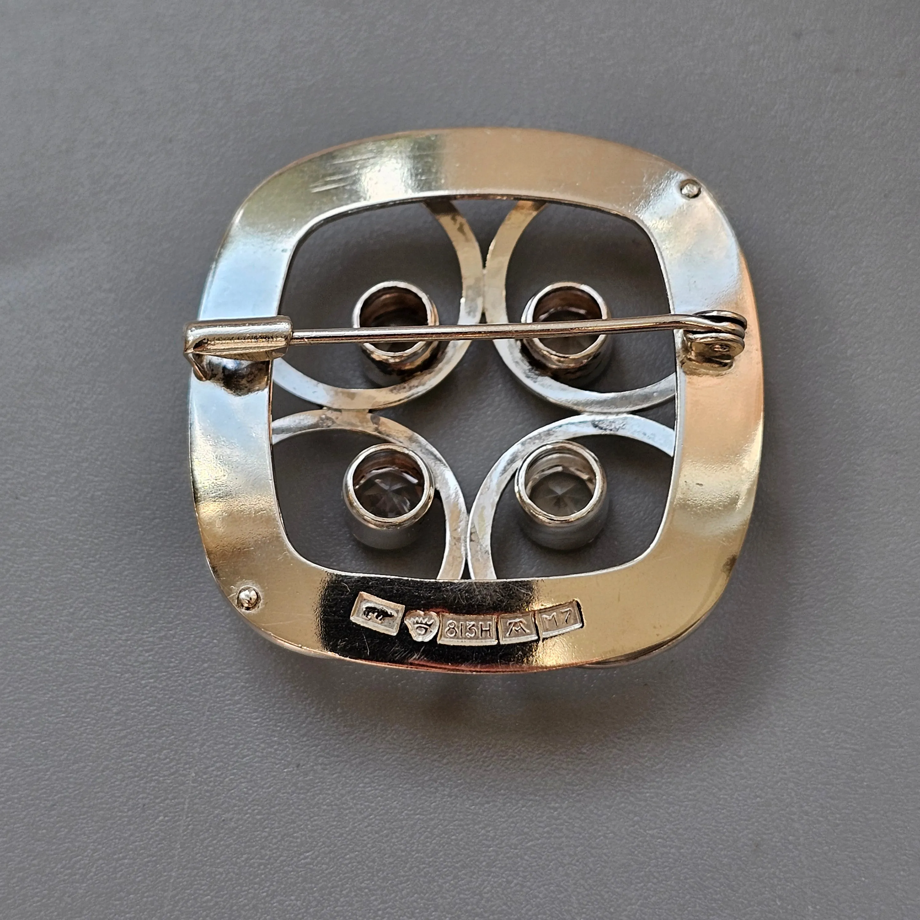 Vintage Finnish Modernist Silver & Clear Spinel Brooch by Kultaseppa Salovaara 1965