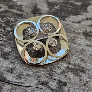 Vintage Finnish Modernist Silver & Clear Spinel Brooch by Kultaseppa Salovaara 1965