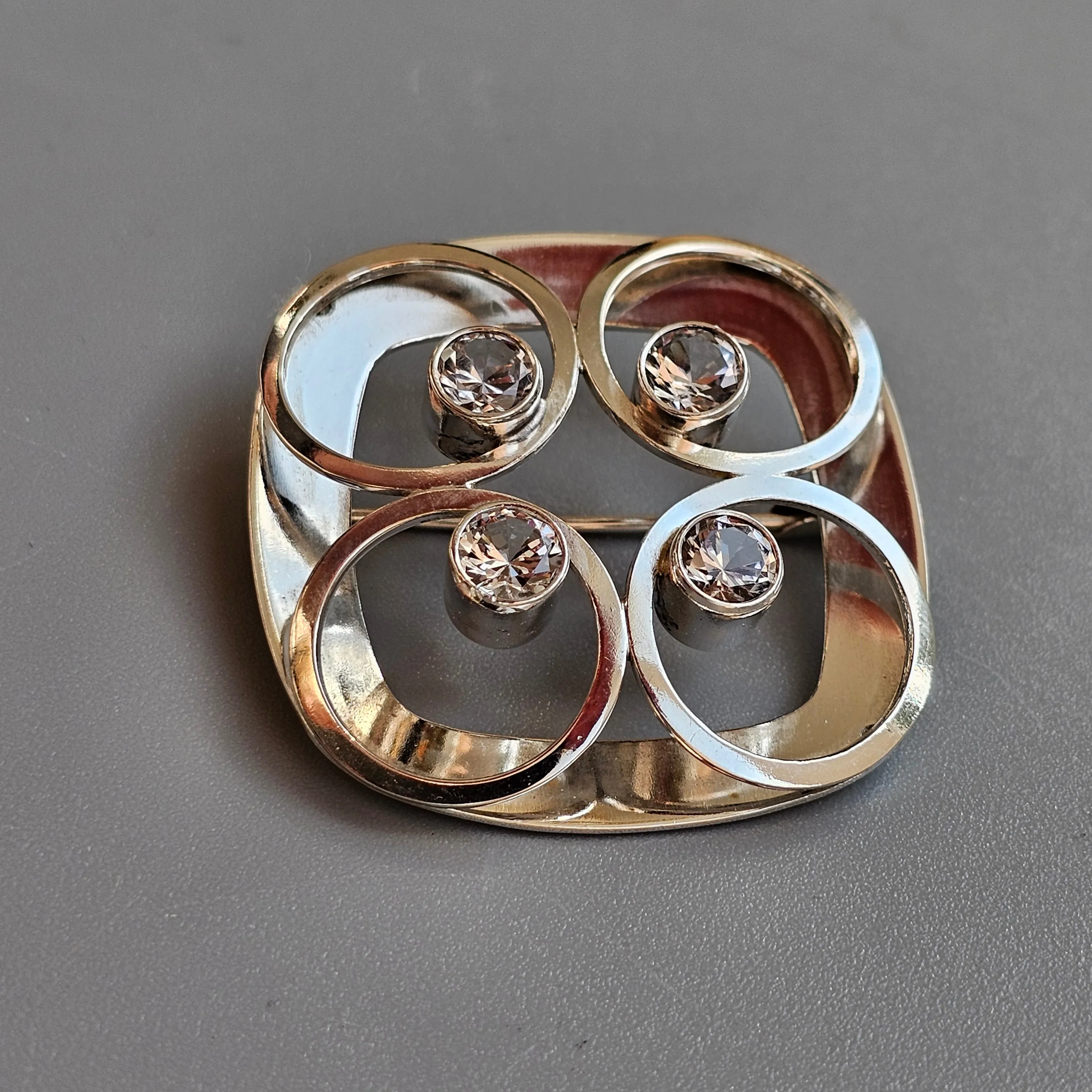 Vintage Finnish Modernist Silver & Clear Spinel Brooch by Kultaseppa Salovaara 1965