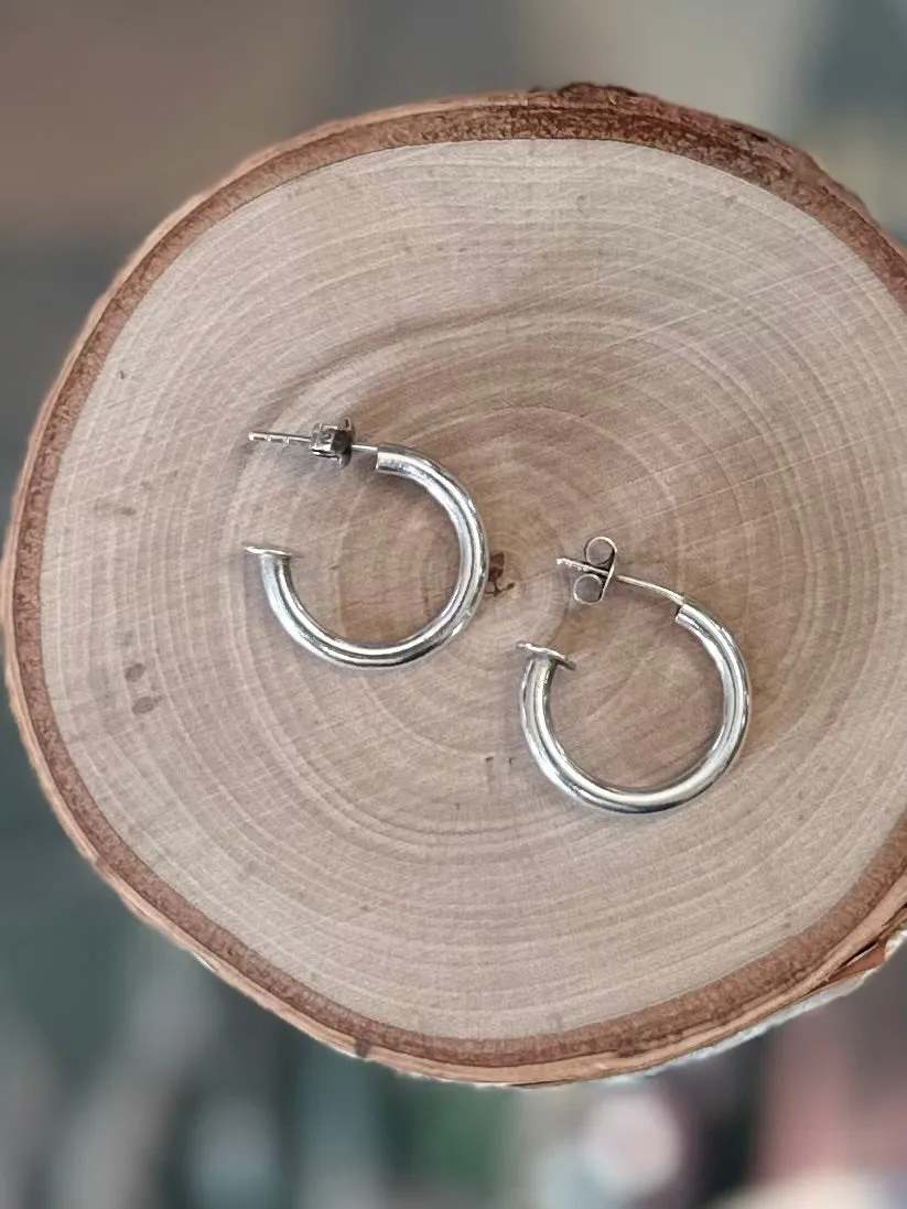 Vintage Sterling Silver 925 Open Hoop Earrings Silver Hoops Minimalist