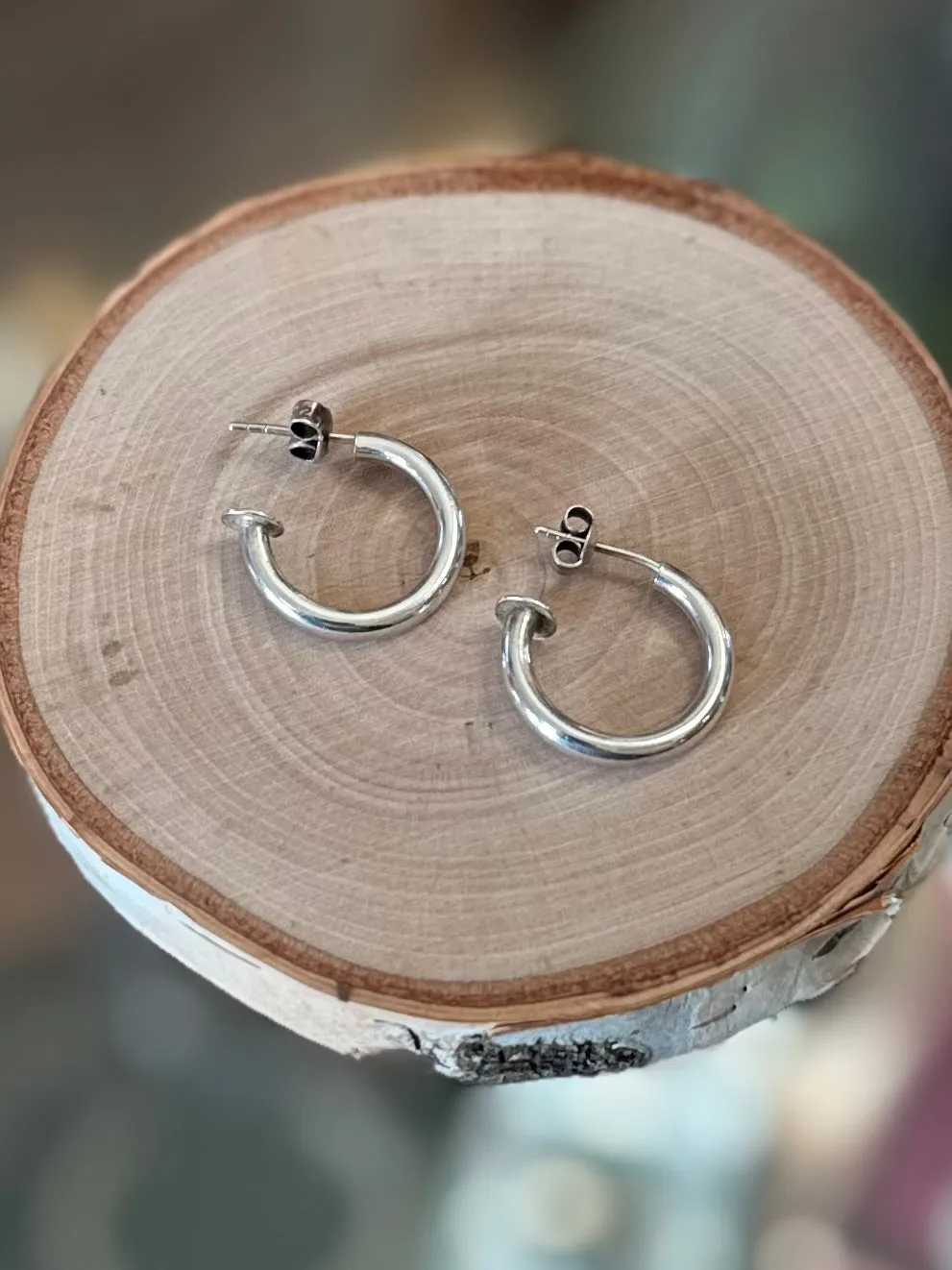 Vintage Sterling Silver 925 Open Hoop Earrings Silver Hoops Minimalist