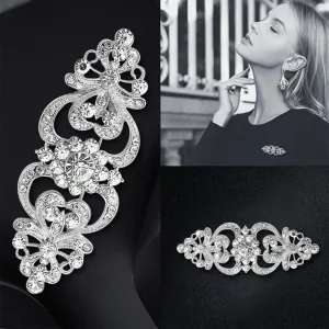 Wedding Bridal Rhinestone Flower Brooches for Women Elegant Flower Design Pins Office Party Friend Gifts Jewelry Accessories