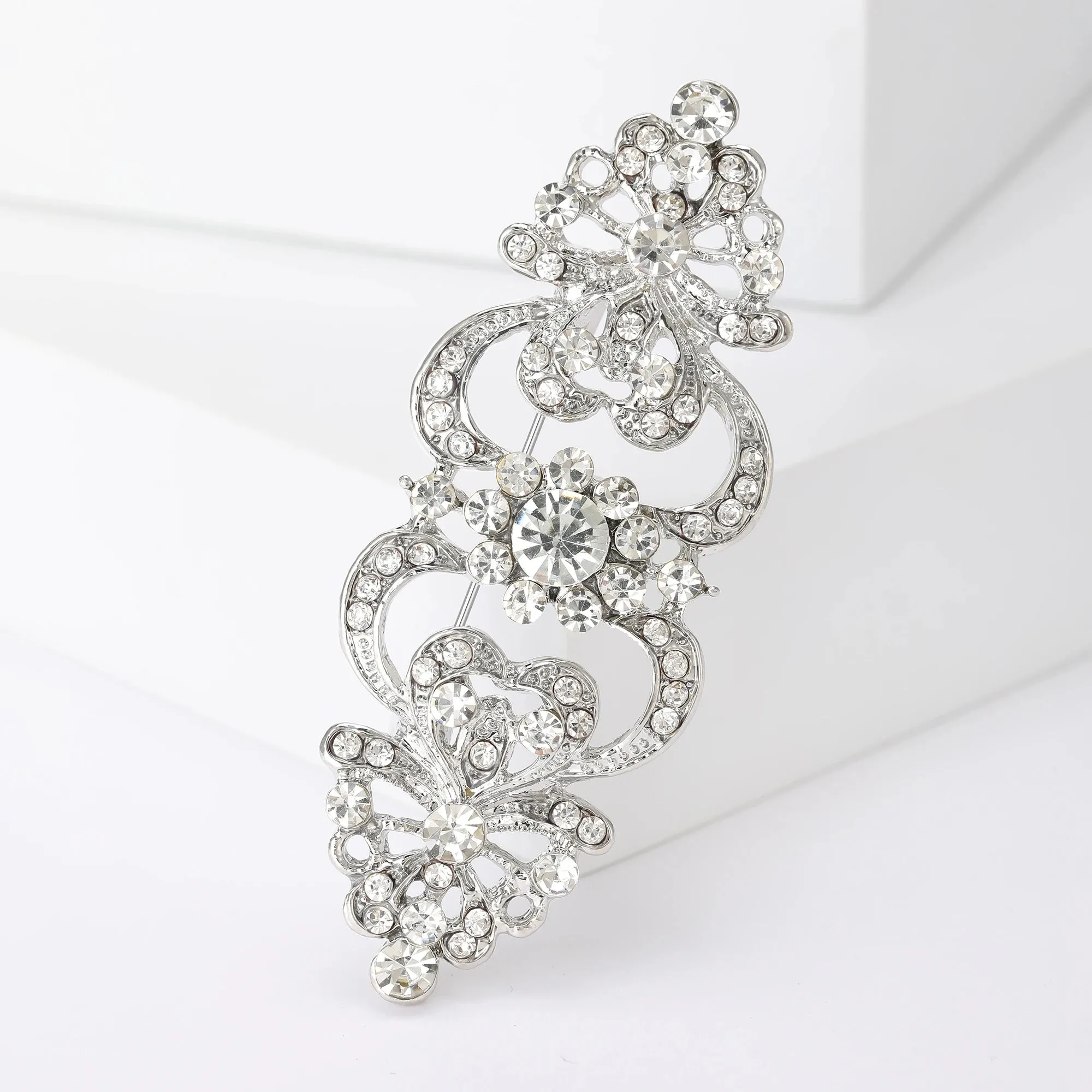 Wedding Bridal Rhinestone Flower Brooches for Women Elegant Flower Design Pins Office Party Friend Gifts Jewelry Accessories
