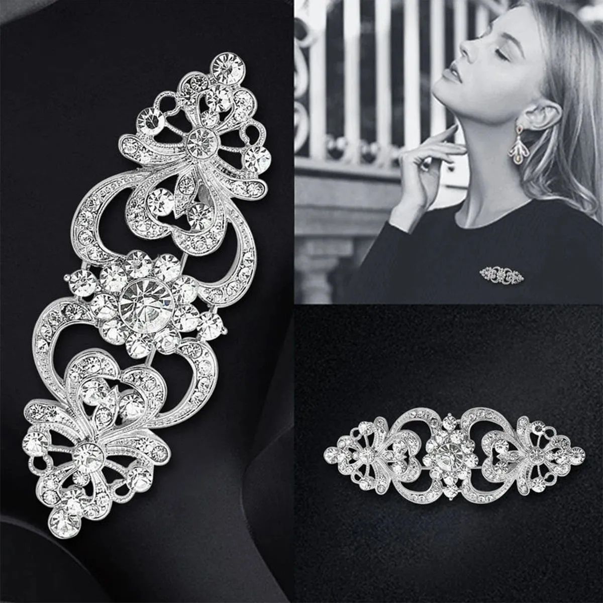 Wedding Bridal Rhinestone Flower Brooches for Women Elegant Flower Design Pins Office Party Friend Gifts Jewelry Accessories