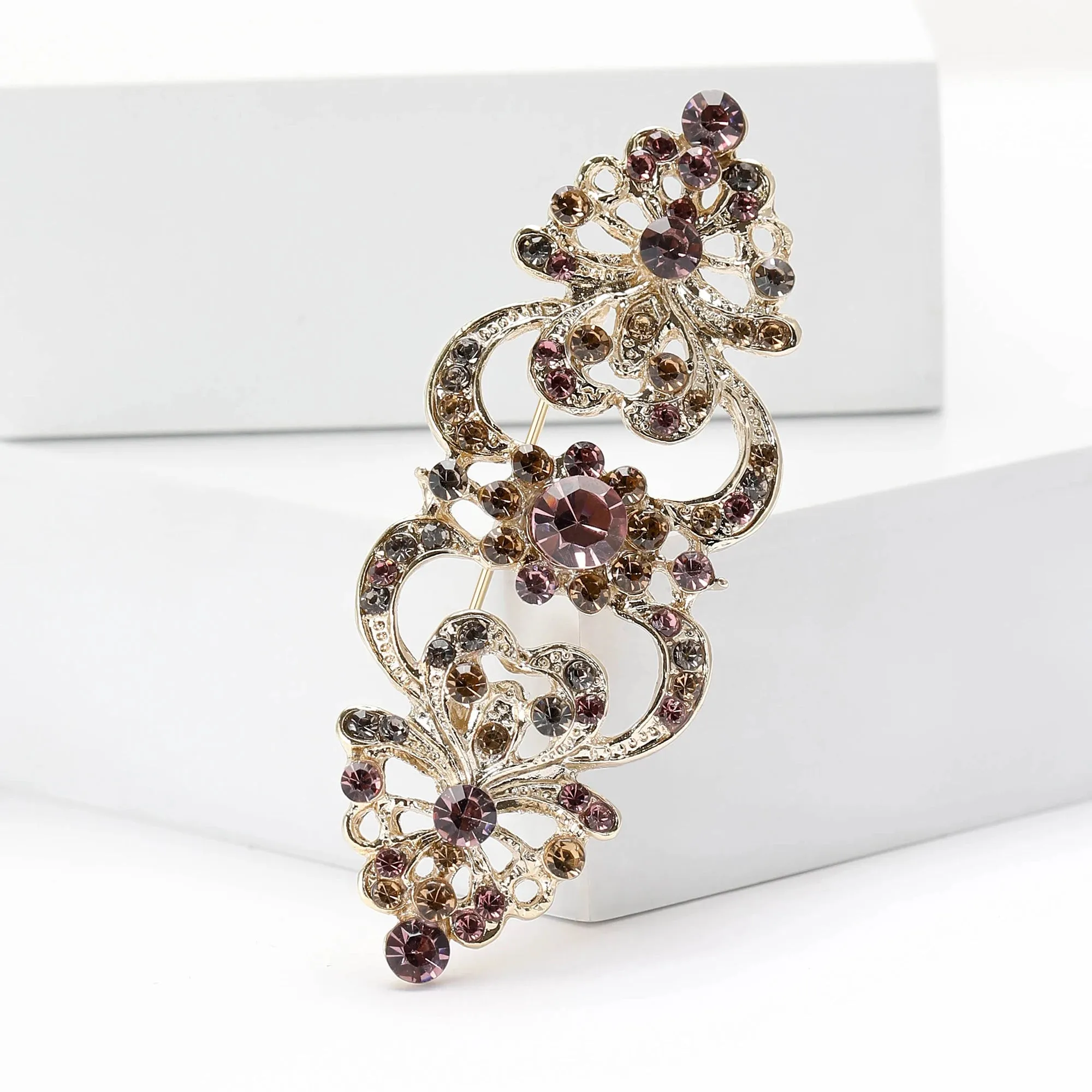 Wedding Bridal Rhinestone Flower Brooches for Women Elegant Flower Design Pins Office Party Friend Gifts Jewelry Accessories