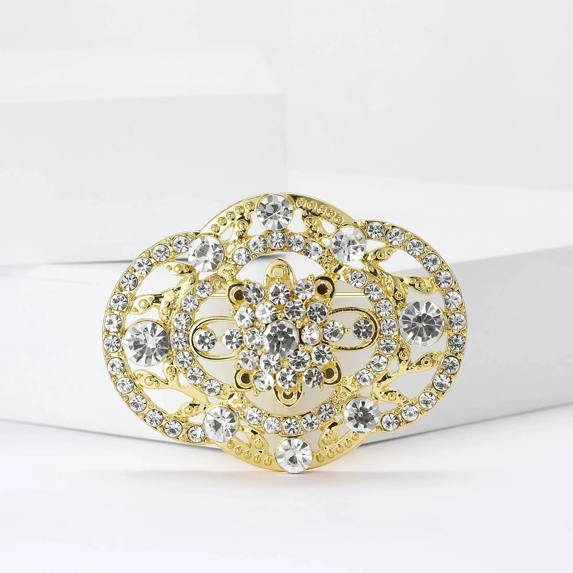 Wedding Bridal Rhinestone Flower Brooches for Women Elegant Flower Design Pins Office Party Friend Gifts Jewelry Accessories