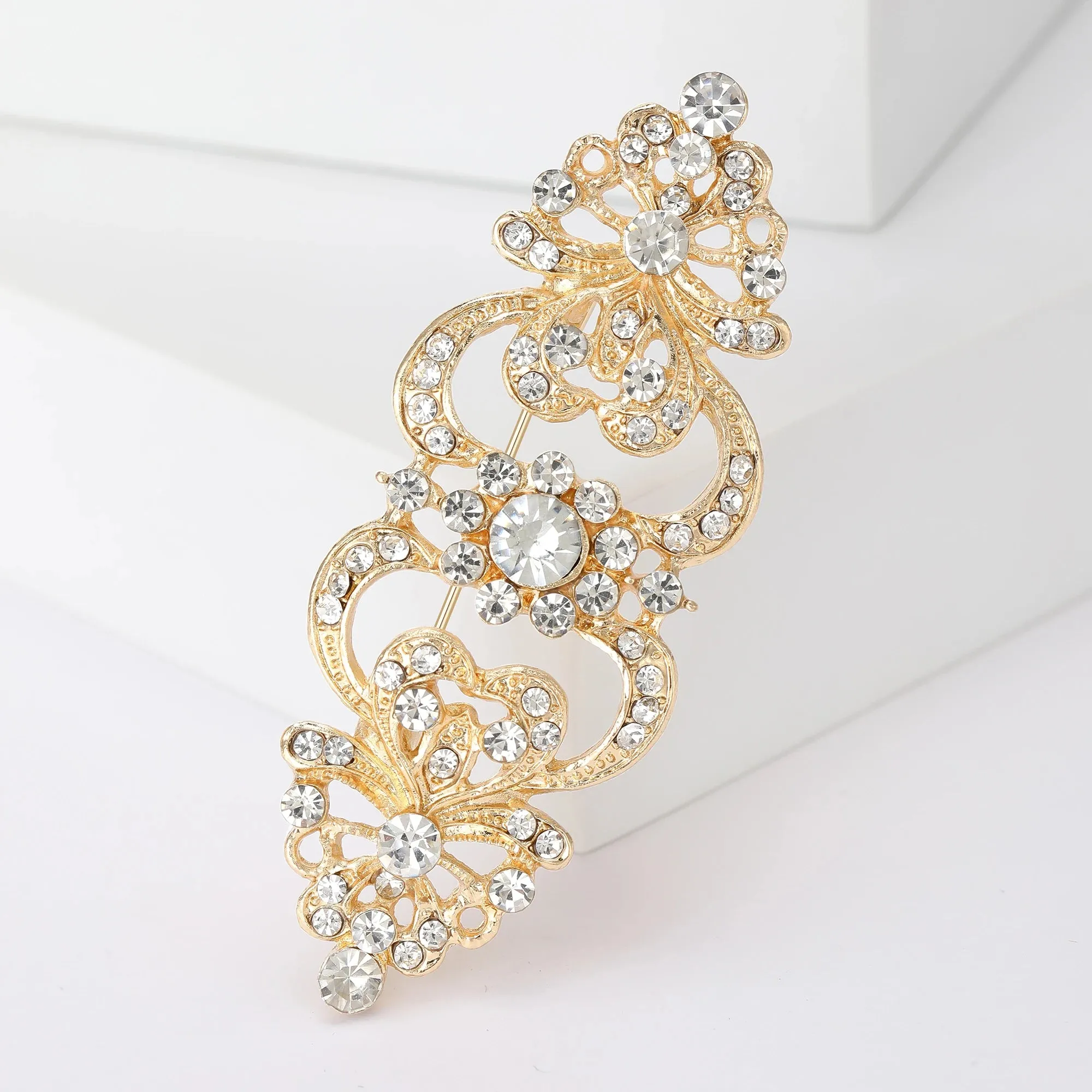 Wedding Bridal Rhinestone Flower Brooches for Women Elegant Flower Design Pins Office Party Friend Gifts Jewelry Accessories