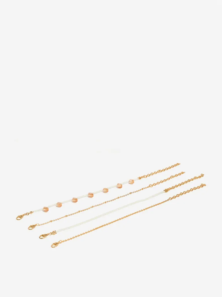 Westside Accessories Gold Peach Glass Gemstone Bracelets - Pack of 4