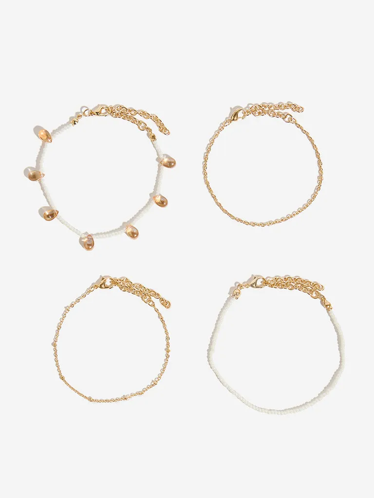 Westside Accessories Gold Peach Glass Gemstone Bracelets - Pack of 4