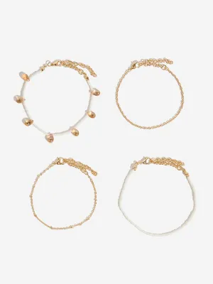 Westside Accessories Gold Peach Glass Gemstone Bracelets - Pack of 4