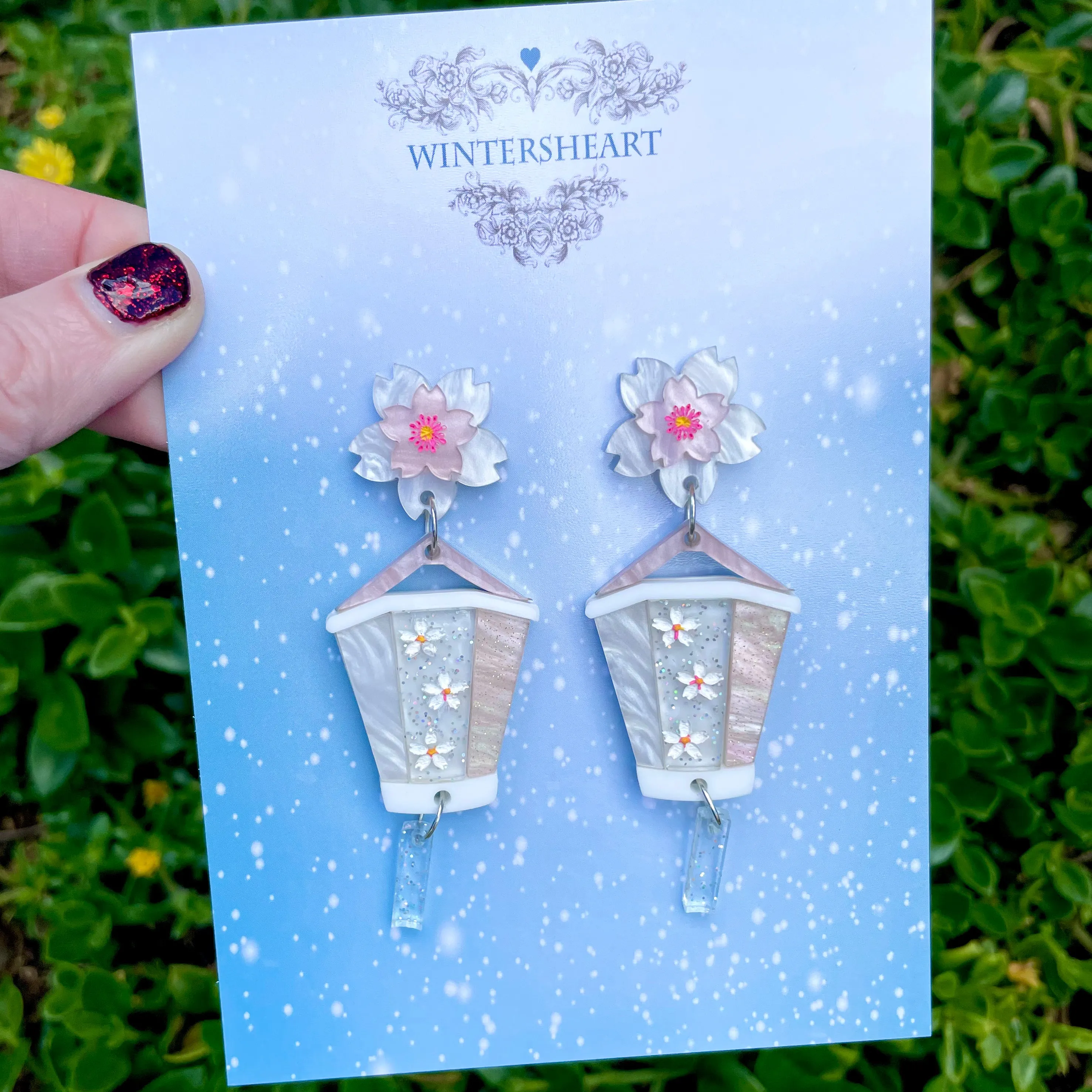 White Cherry Blossom Lantern - Earrings