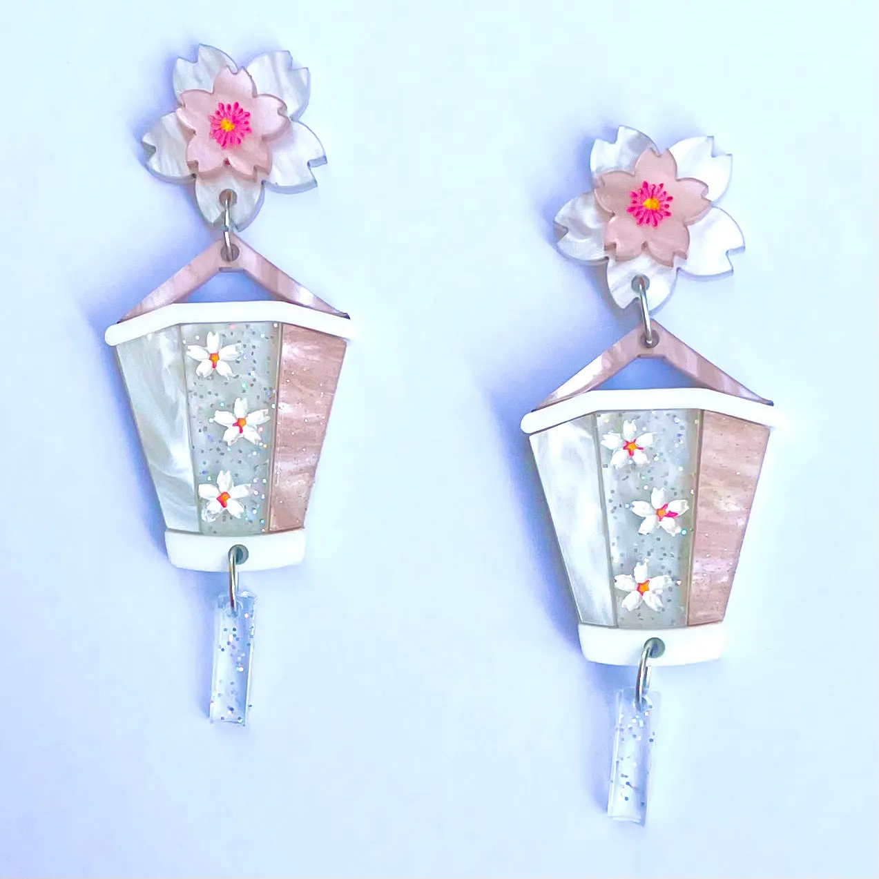 White Cherry Blossom Lantern - Earrings