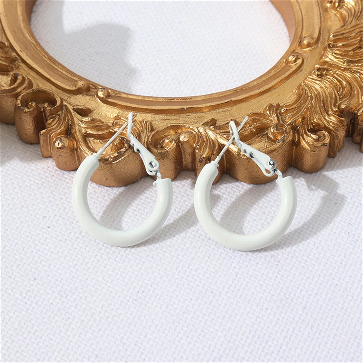 White Enamel & Silver-Plated Huggie Earrings