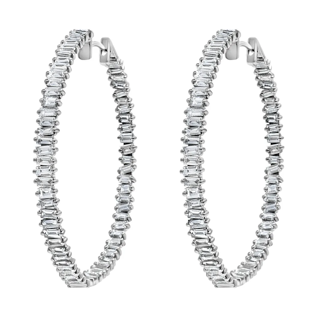 White Gold & Diamond Linear Luster Earrings