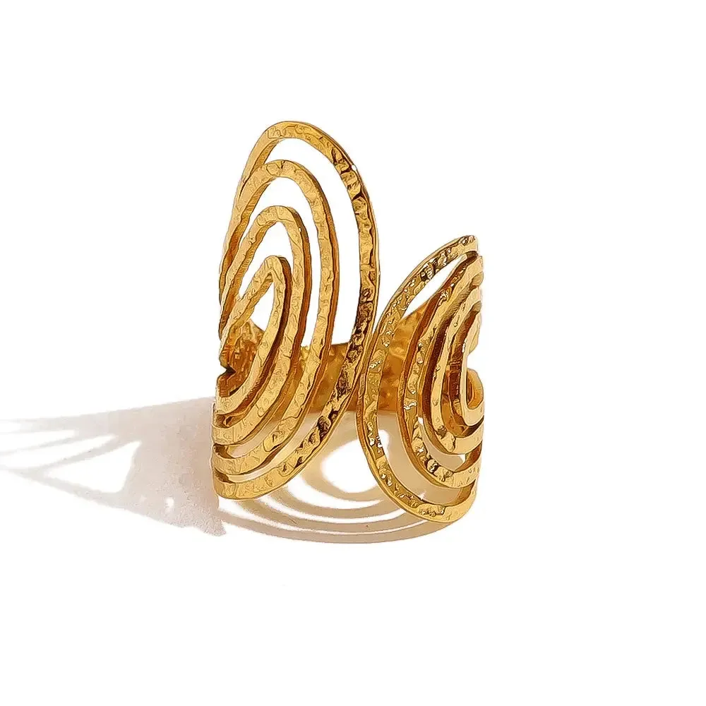 WILD & FREE 18K Gold Plated Stainless Steel Rings for Women Irregular Hammered Metal Texture Statement Jewelry