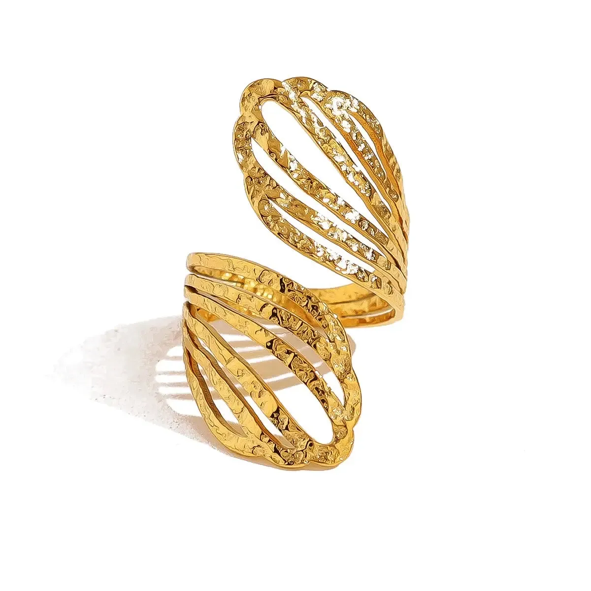 WILD & FREE 18K Gold Plated Stainless Steel Rings for Women Irregular Hammered Metal Texture Statement Jewelry